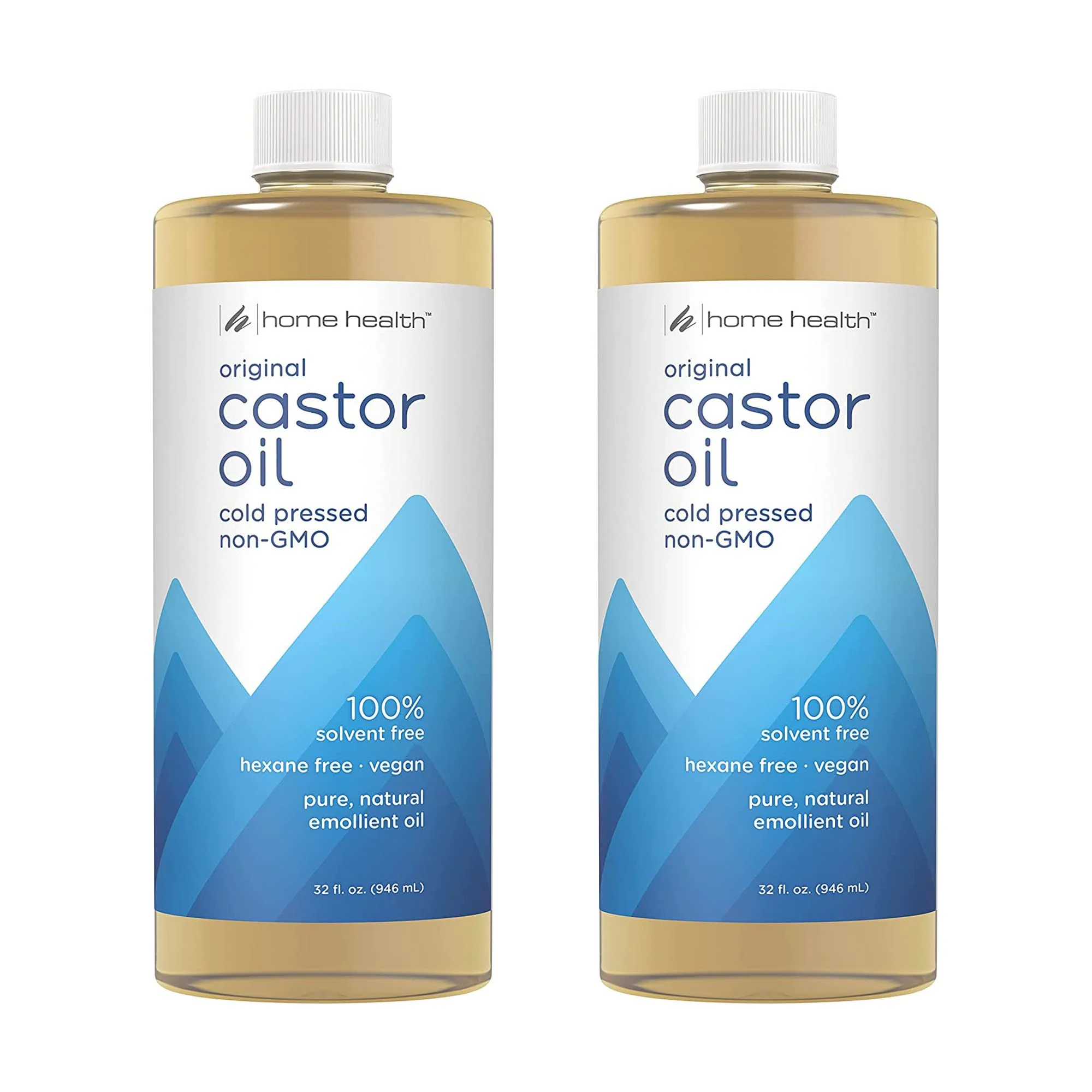 Refined Home Health Castor Oil - 32 fl oz Pack of 2 - Conditioning Oil for Body Skin Brows - Non-GMO USDA- Organic - Cold Pressed - Solvent Natural
