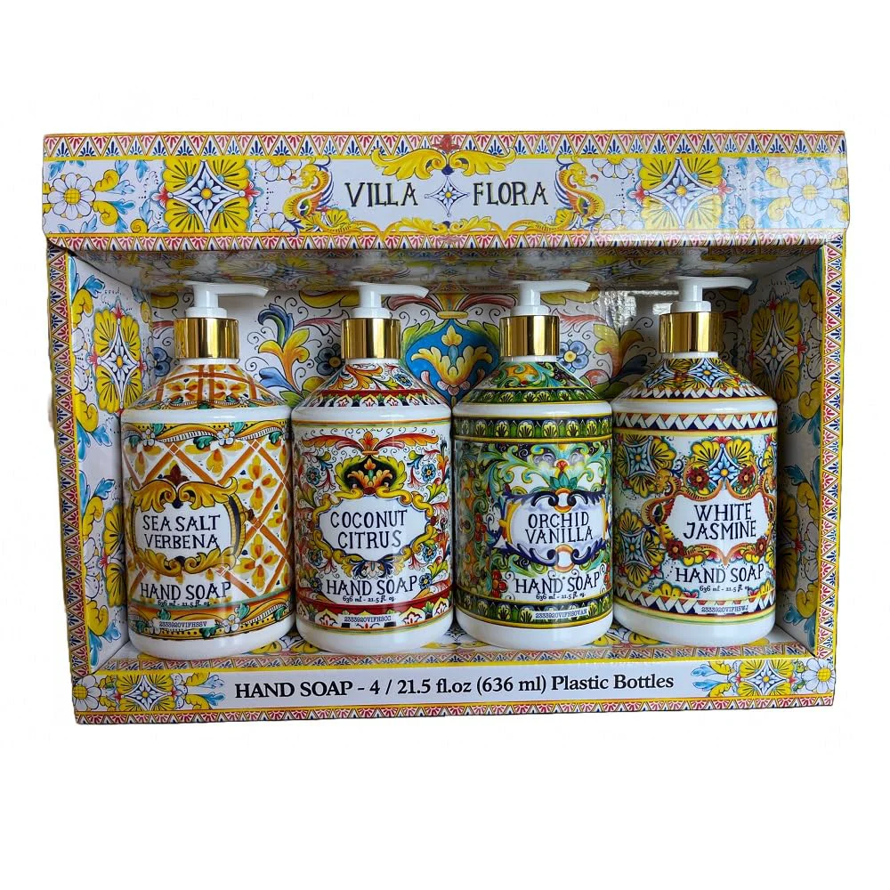Top-Quality Home and Body Company Hand Soap Villa Flora Collection 16 FL 473ml Bottles infused with Essential Oils SET OF 4 Sea Salt Verbena Coconut Citrus Original