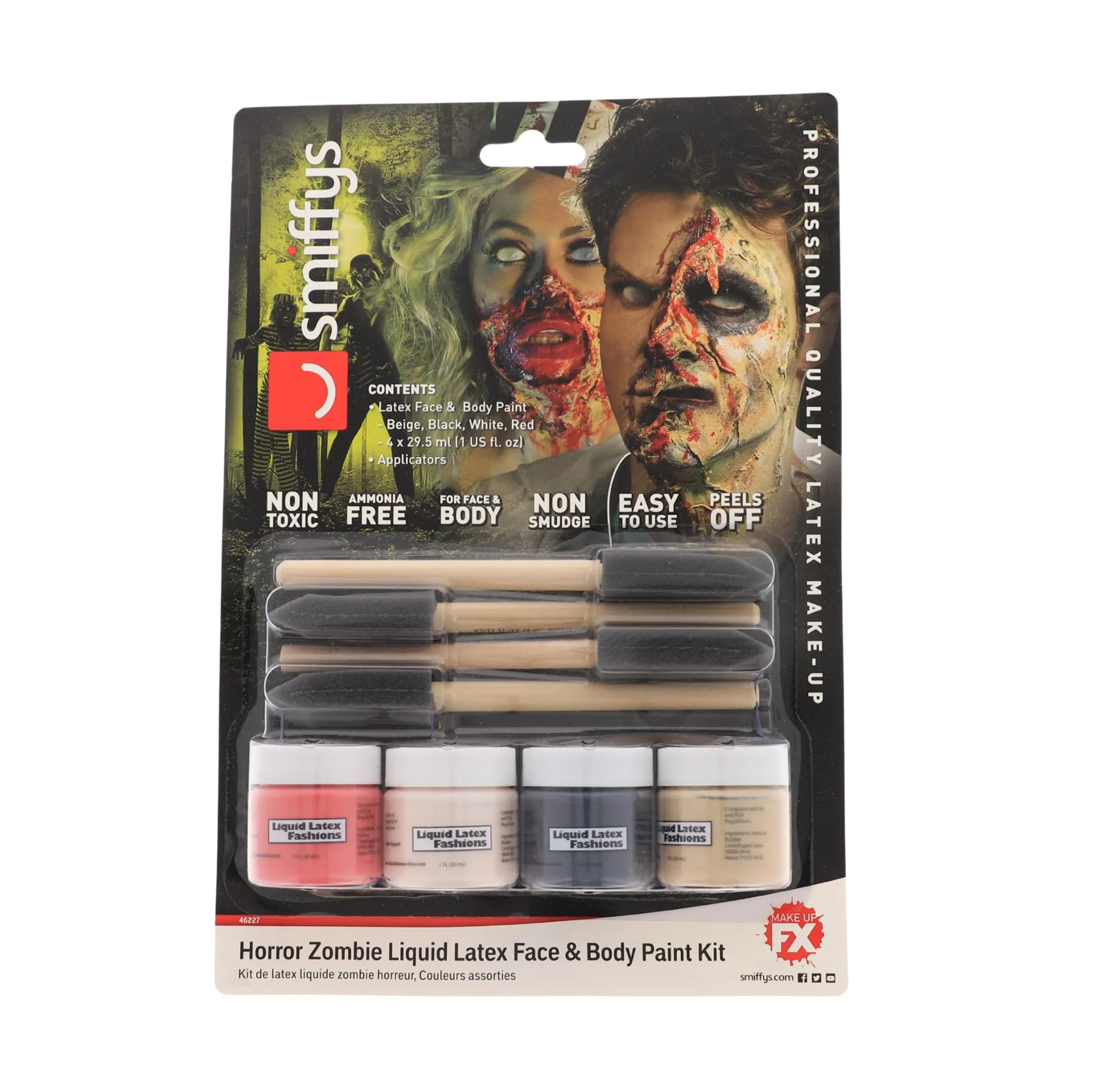 Long-Lasting Horror Zombie Liquid Latex Face and Body Paint Kit- 4-Pack 1 Ounce 4 Brush-Set Special Effects Art Theater Parties Cosplays Carnivals Stylish