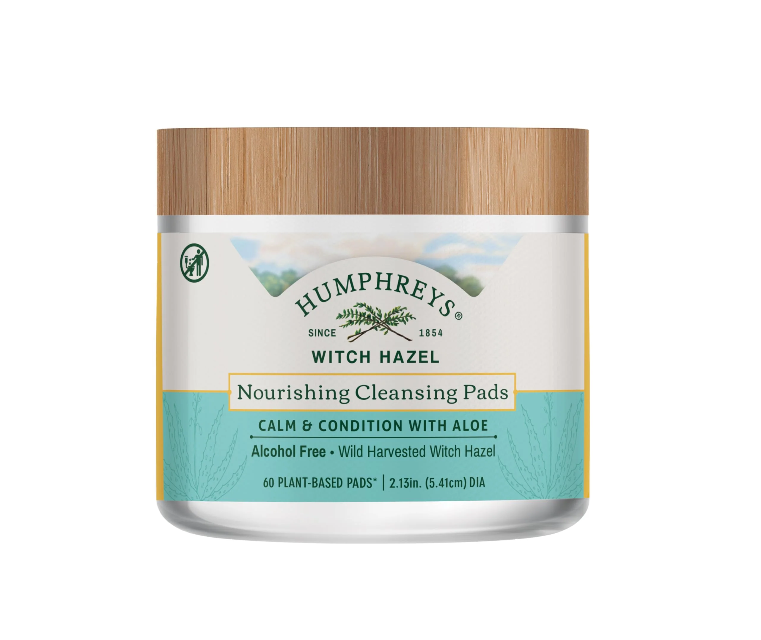 Crafted Humphreys Witch Hazel Nourishing Cleansing Pads Wild Harvested Witch Hazel Aloe Hydrating Natural Alcohol- Formula 60 Rounds Selected