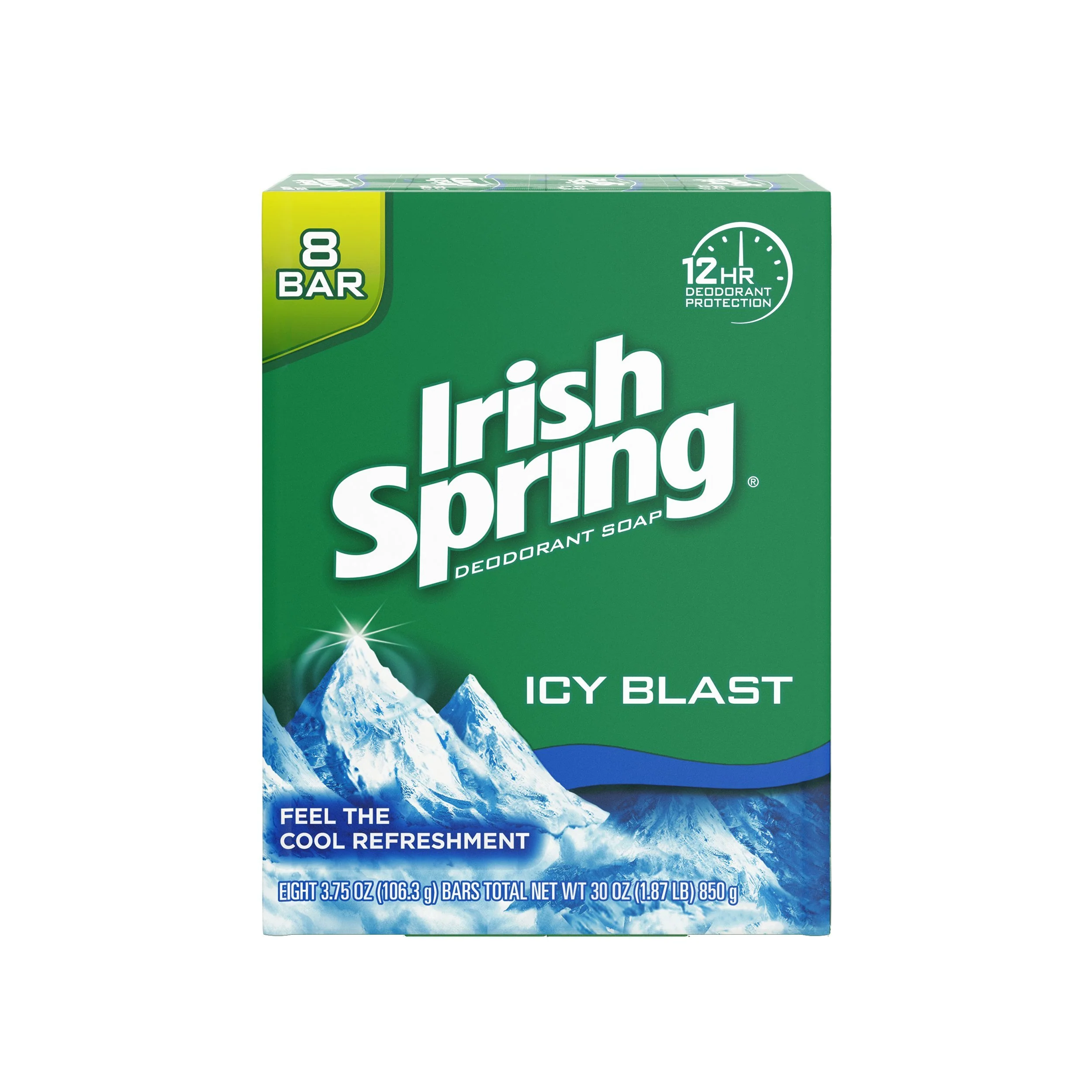 Authentic Irish Spring Icy Blast Cool Refreshment Deodorant Soap Unisex Soap 8 Count Official