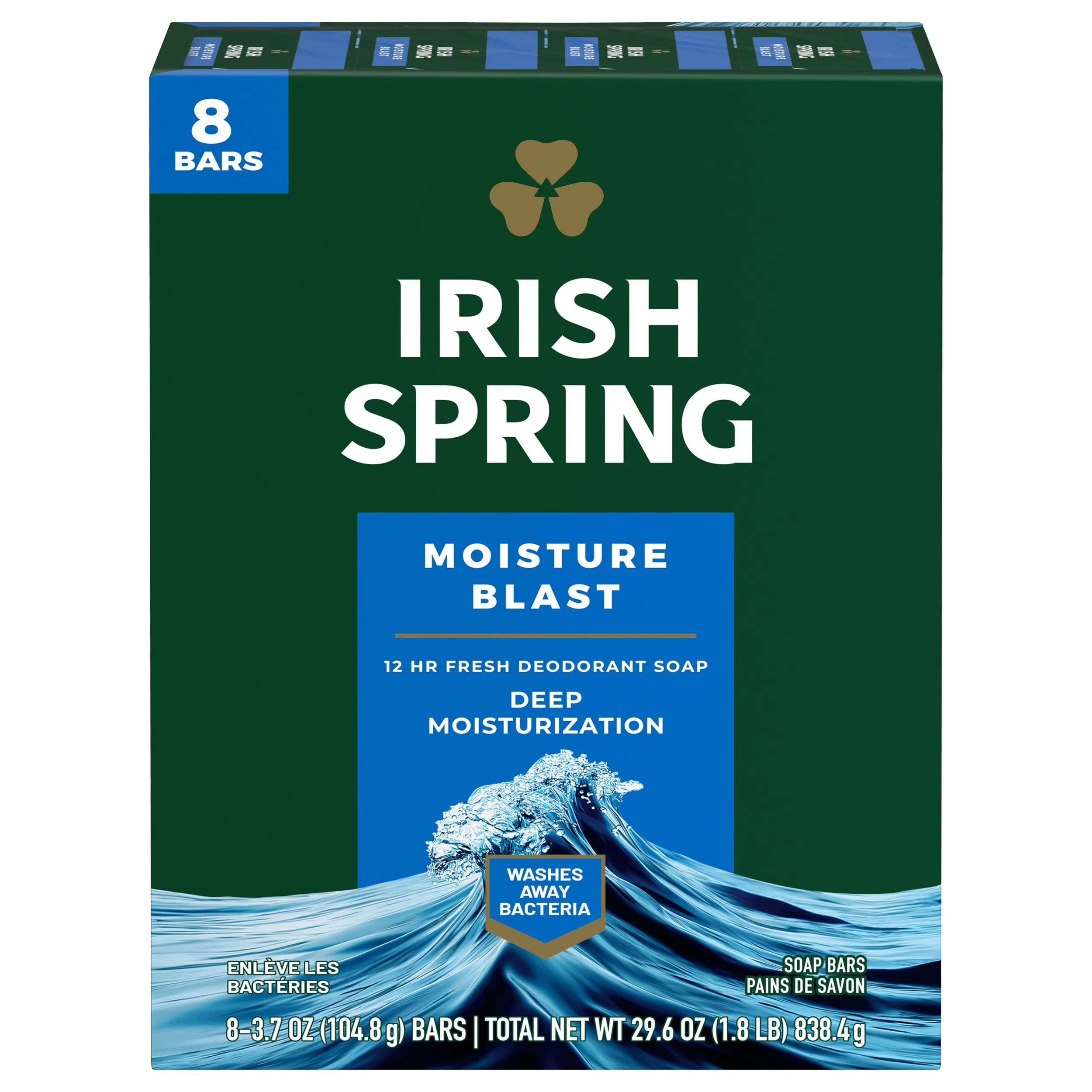 Responsible Irish Spring Moisture Blast Bar Soap 3.75oz 8 Count Durable