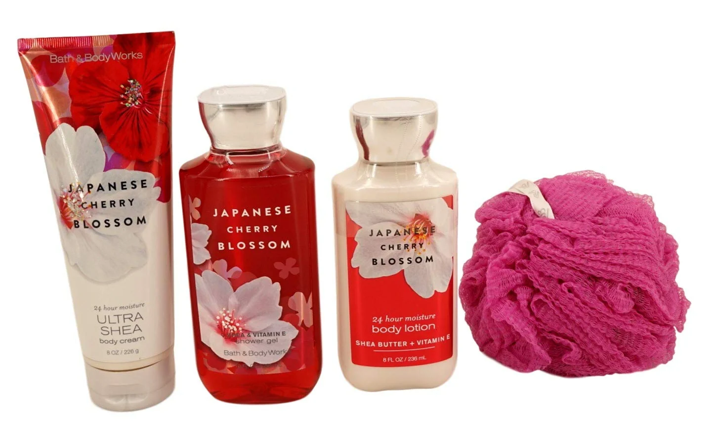 Functional Japanese Cherry Blossom Set - Shower Gel Lotion Body Cream with Loofah Carefully Designed