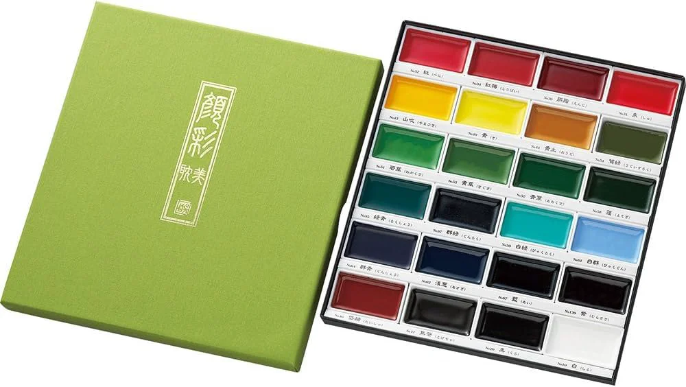 Excellent Kuretake GANSAI TAMBI Watercolor Paint Set 24 Colors Professional-quality art supplies for artists adult painting aketching Non-Toxic Made in Japan Minimalist