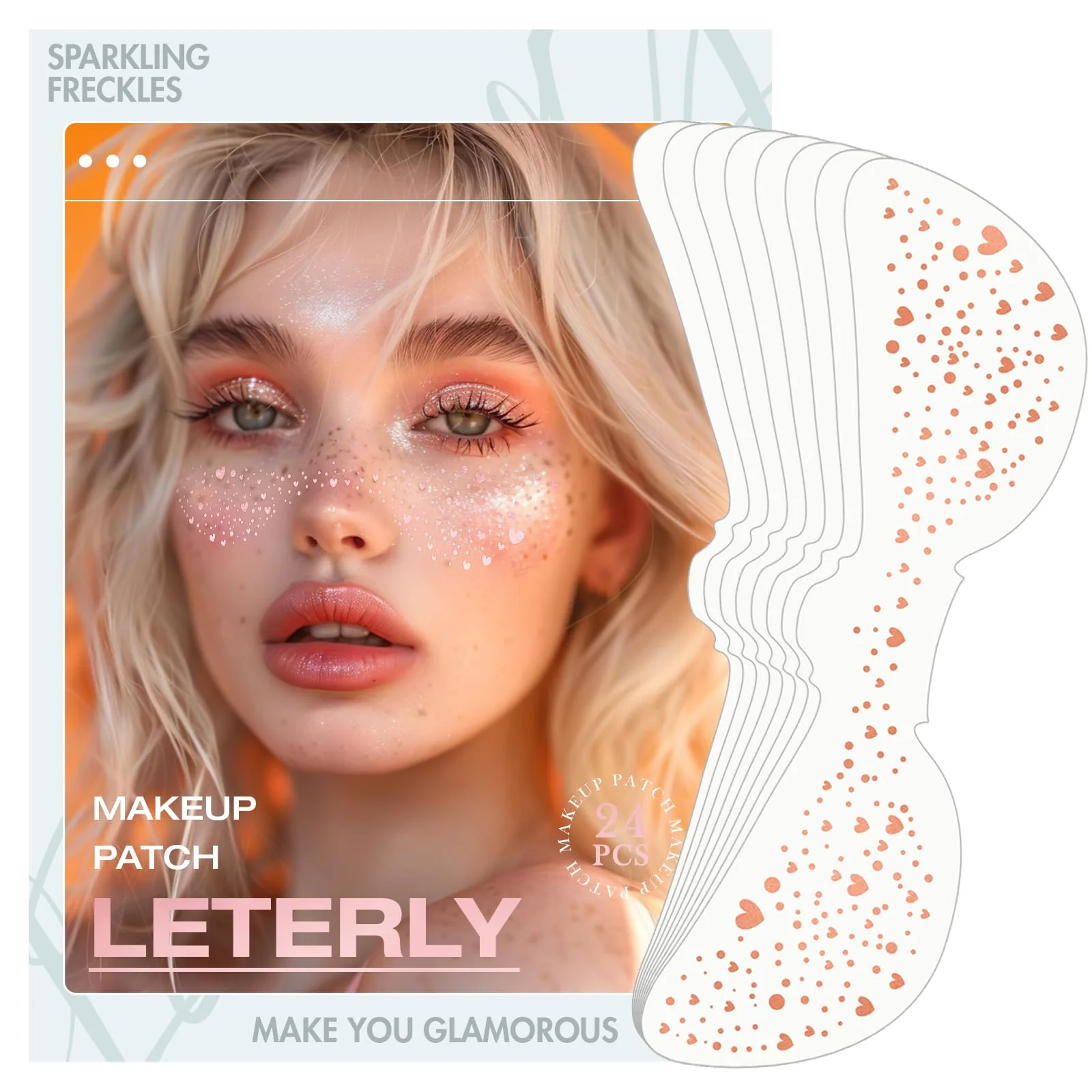 First-Class Leterly 24 Pcs Glitter Freckles Face Tattoo Rose Gold Face Glitter Makeup Patches Cute Sparkle Freckles Patches Waterproof Makeup Speckles for Face Trendy