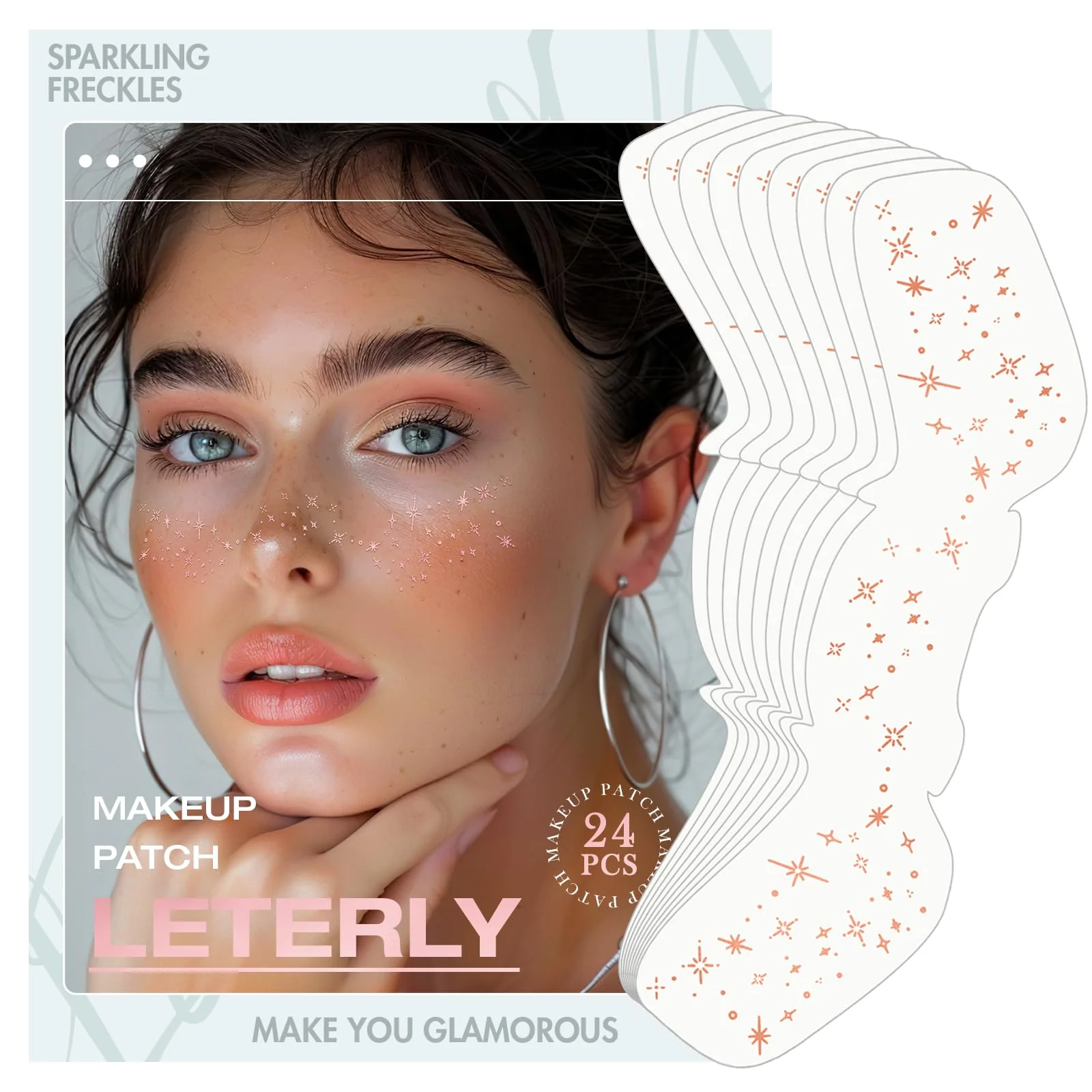 Casual Leterly 24 Pcs Glitter Freckles Face Tattoo Rose Gold Face Glitter Makeup Patches Cute Sparkle Freckles Patches Waterproof Makeup Speckles for Face Fine
