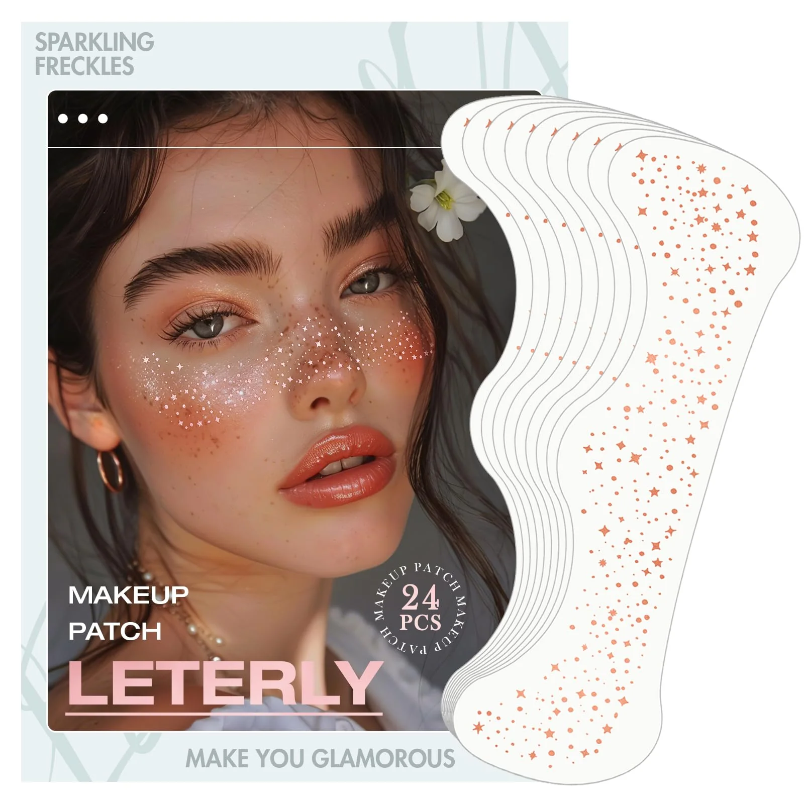 Traditional Leterly 24 Pcs Glitter Freckles Face Tattoo Rose Gold Face Glitter Makeup Patches Cute Sparkle Freckles Patches Waterproof Makeup Speckles for Face Practical