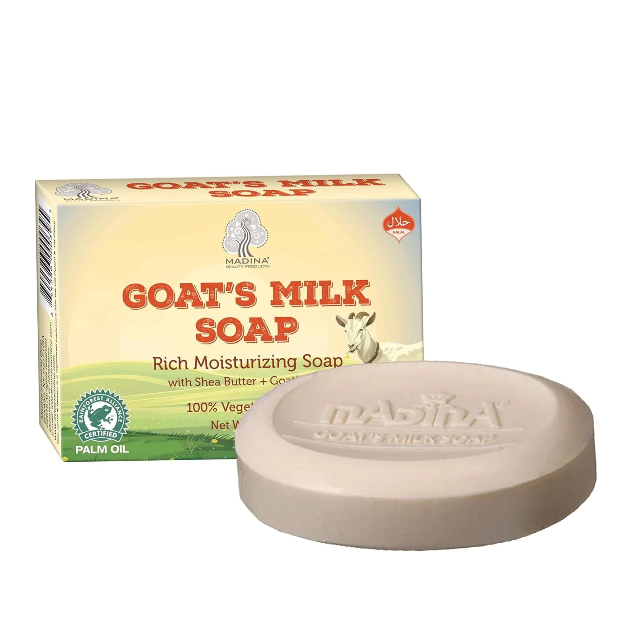 Long-Lasting Madina Goat Milk Soap Bar - Hydrating Moisturizing Nourishing Natural Vegetable-Based Gentle Cleanser for All Skin Types RSPO Halal 6 Pack Elite
