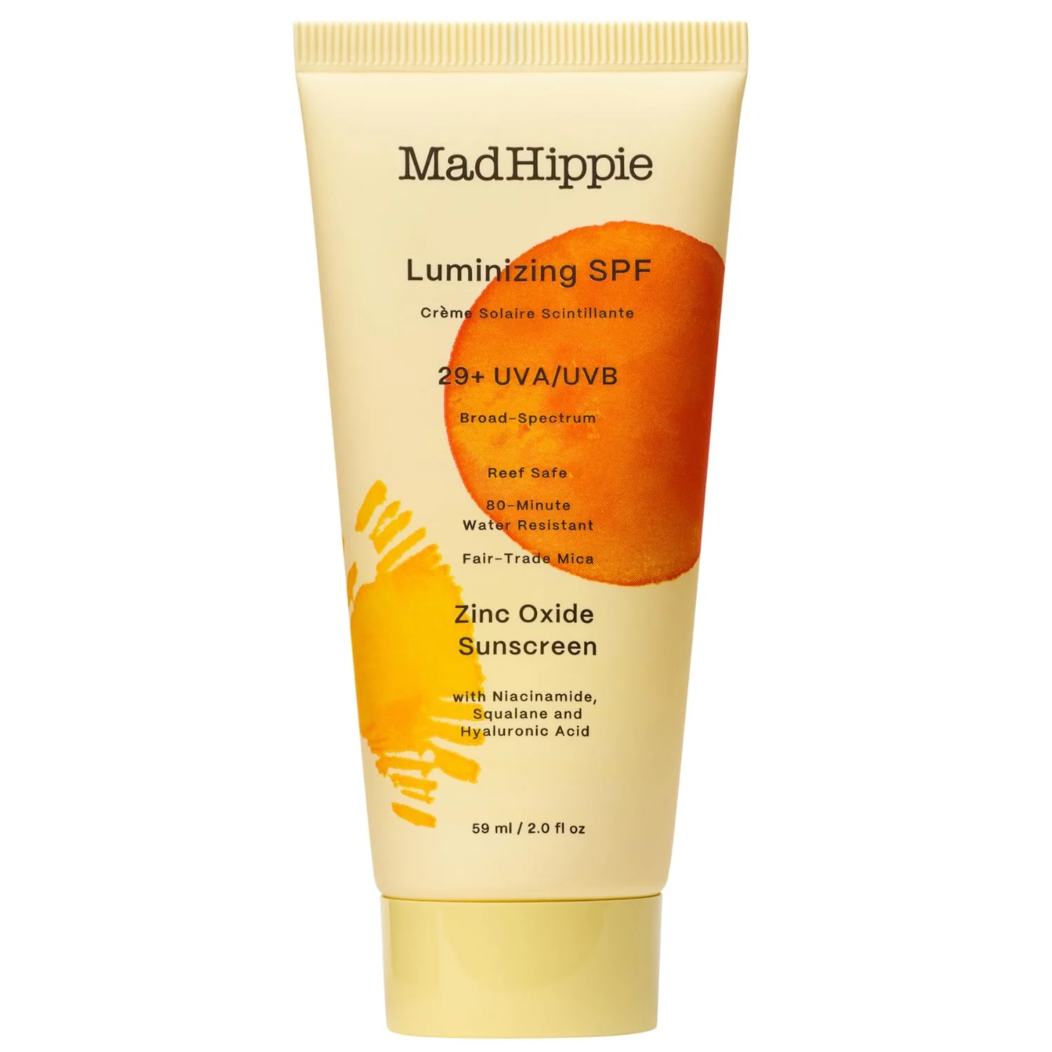 Smart Mad Hippie Luminizing SPF 29 Zinc Oxide Sunscreen Reef-Safe Face Cream with Niacinamide Hyaluronic Acid 2 Oz Excellent