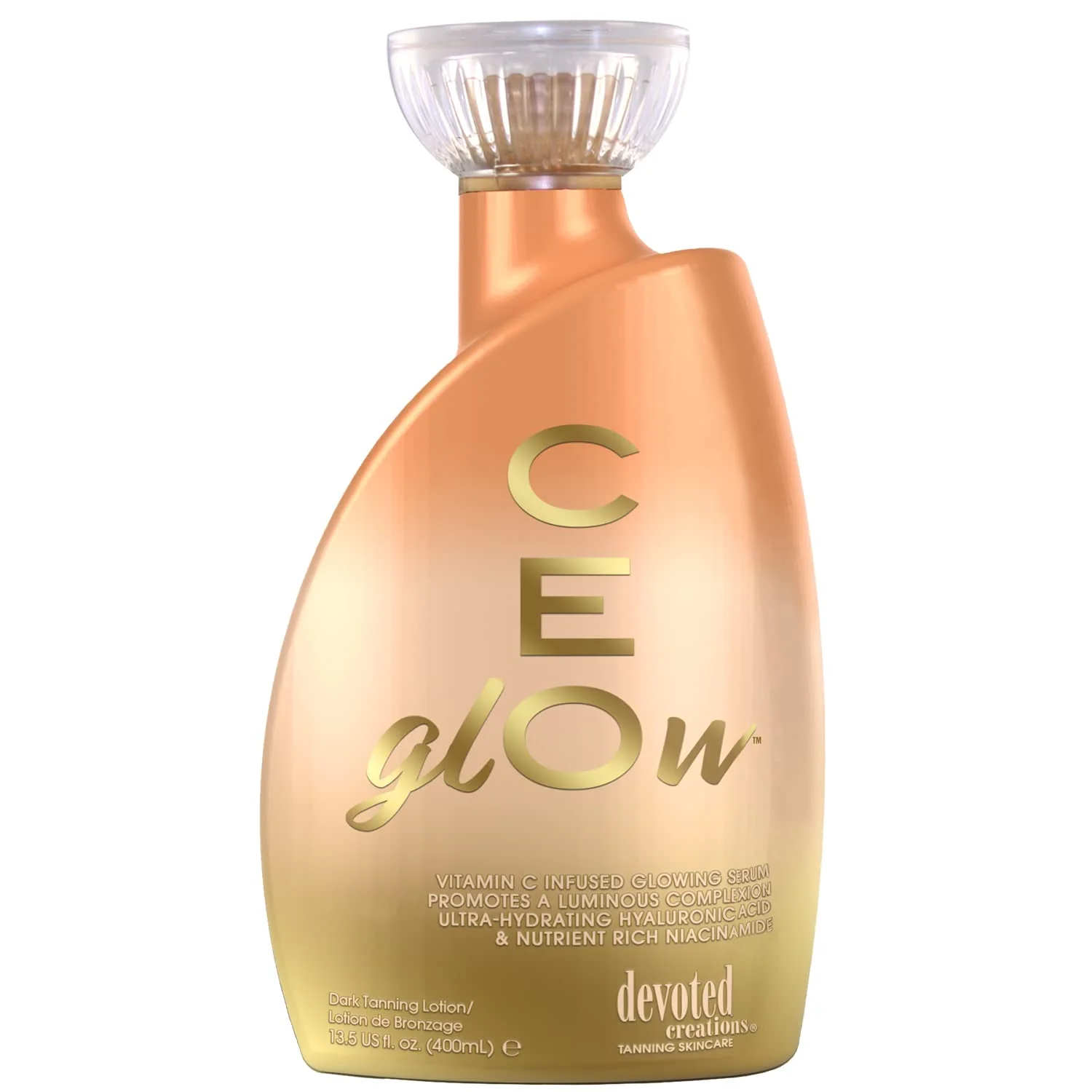 Functional Devoted Creations CEglOw Dark Tanning Lotion - Vitamin C Infused Glowing Serum Promotes a Luminous Complexion Ultra-Hydrating Hyaluronic Acid Healthy