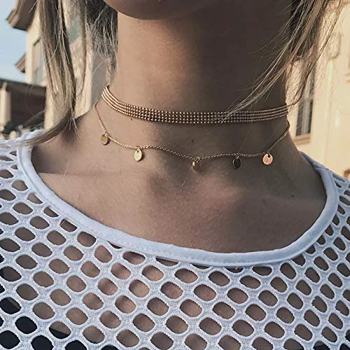 Stylish DoubleNine Disc Choker Silver Sequins Coin Bohemian Necklace Layered Delicate Collar for Women Bride Girls Reliable