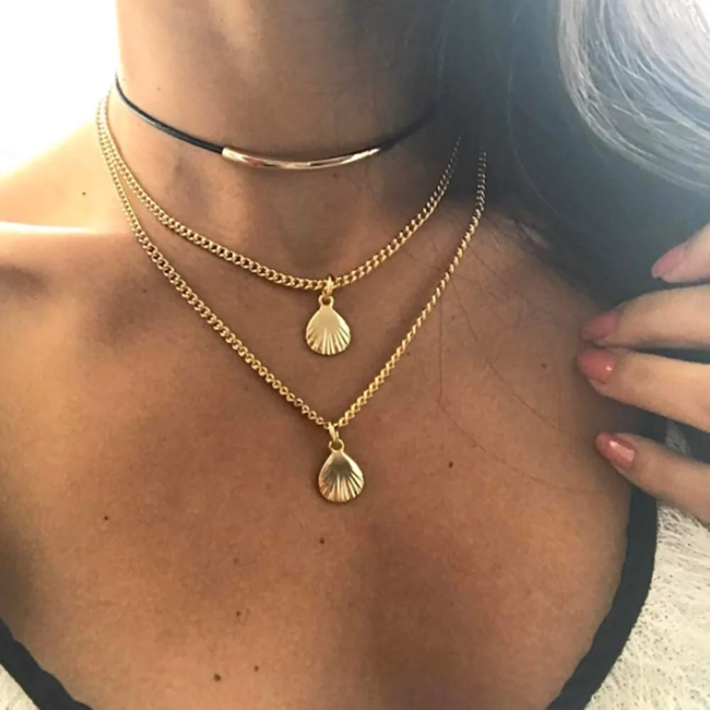 Specialty DoubleNine Cowrie Shell Silver Pendant Velvet Choker Ethnic Seashell Boho Beach Chic Women Multilayer Necklace Accessories silver Long-Lasting