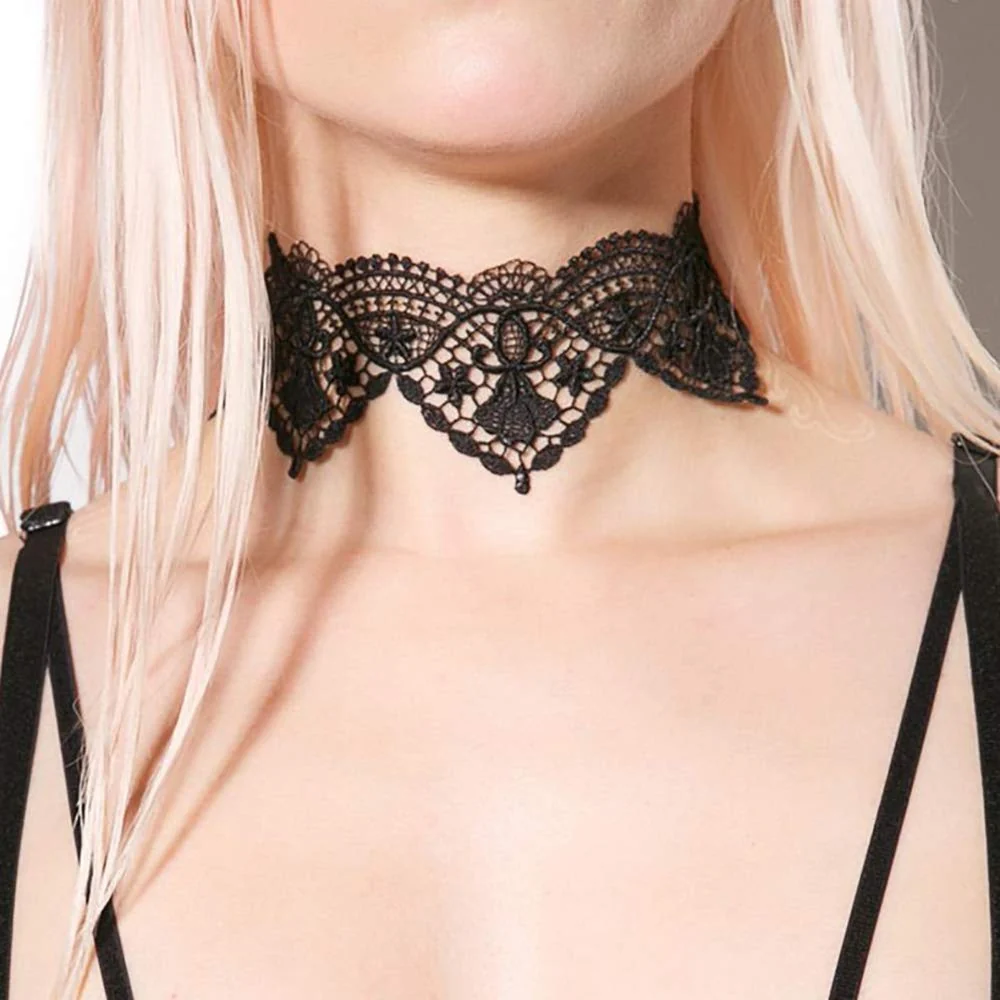 Secure DoubleNine Lace Choker Collar Black Retro Gothic Hollow Tattoo Necklace Handmade Victorian Wedding Accessories for Women Girls Verified