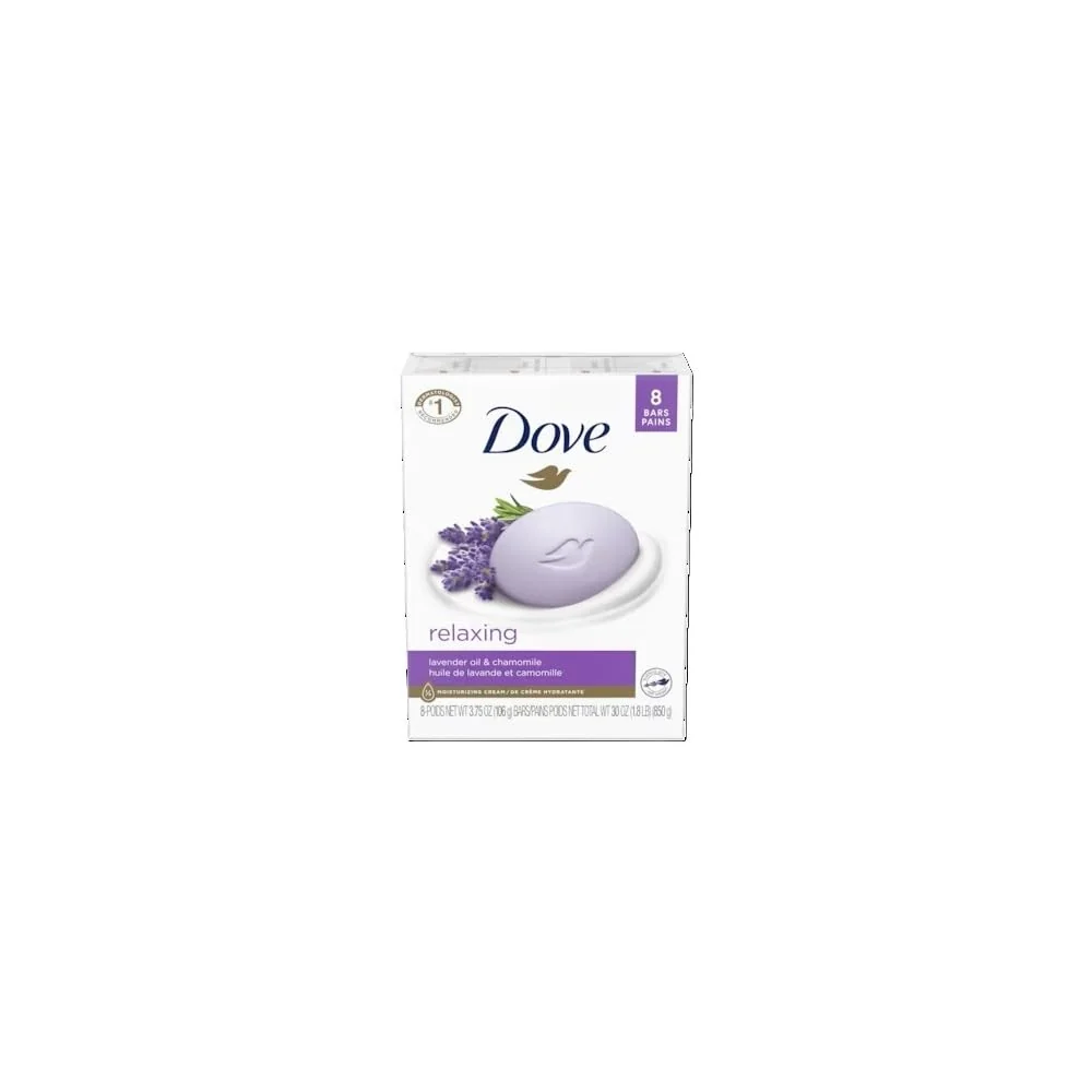 Sophisticated Dove Beauty Bar Soap Relaxing Lavender Oil Chamomile 8 Bars for moisturized Skin Calms dry Skin 3.75 oz Fine