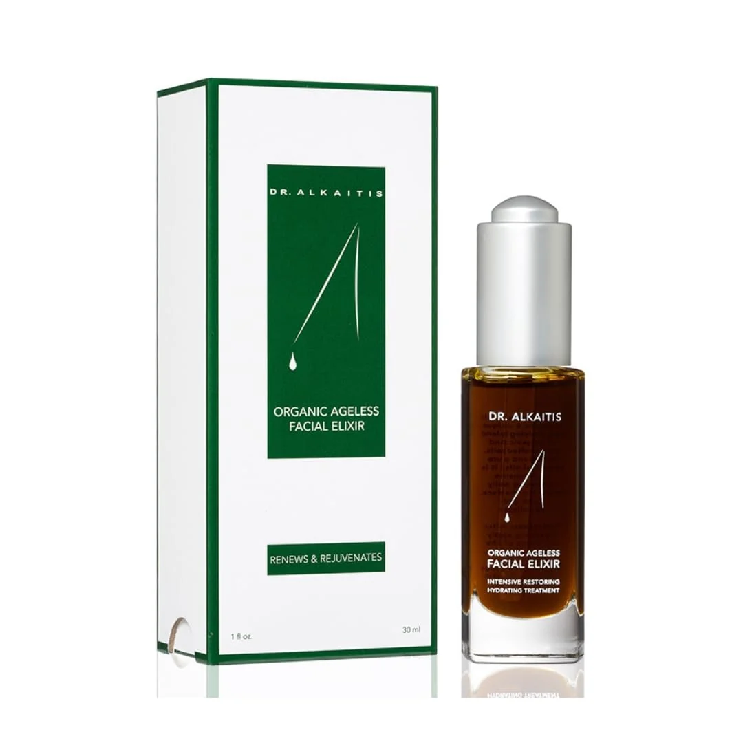 Recyclable Dr. Alkaitis Organic Ageless Facial Elixir - Moisturizing Serum - Ayurvedic Herbs Rare Oils Superfoods - Luxury Cellular Renewal 1 fl oz 30ml World-Class