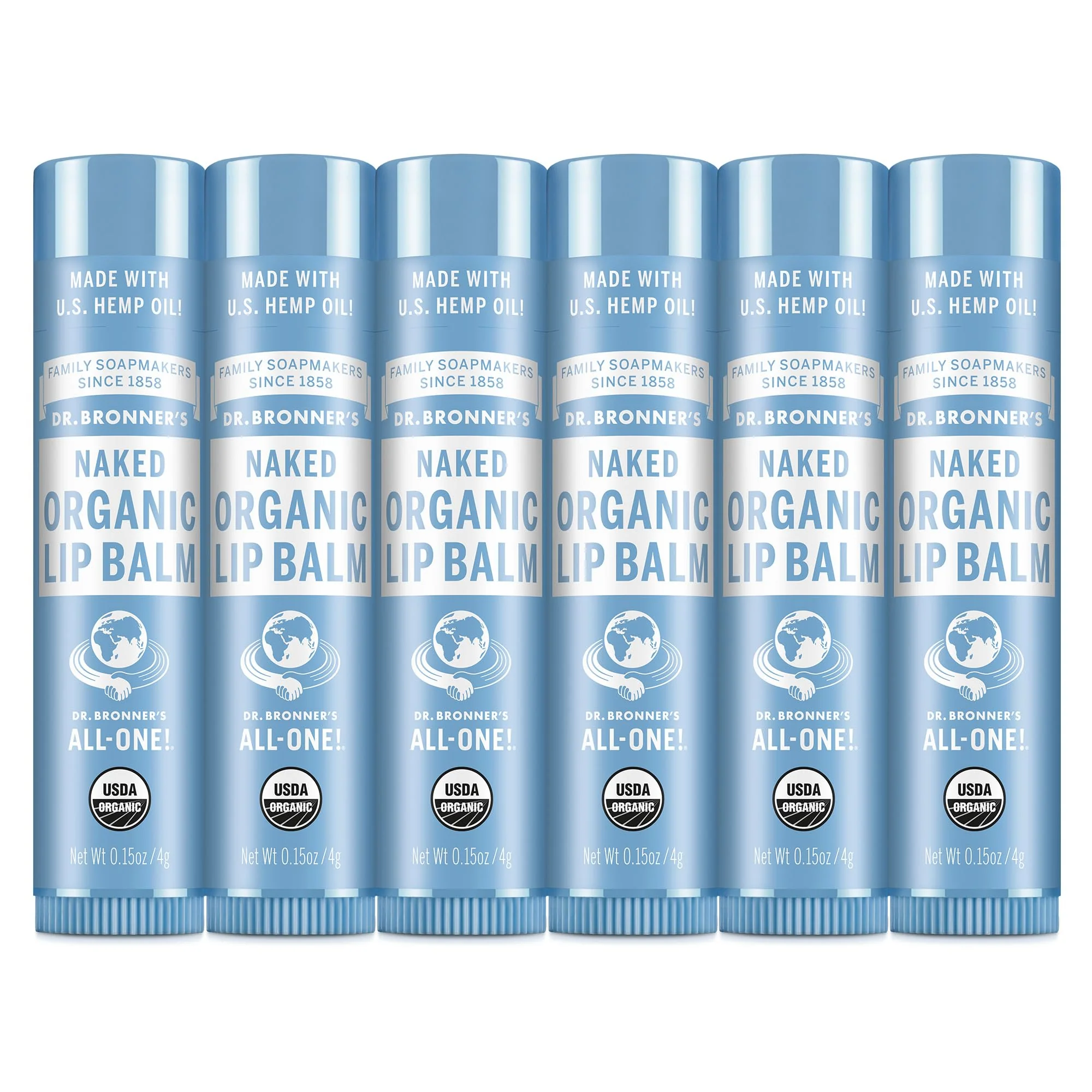 Smart Dr. Bronner s Organic Lip Balm 6-Pack .15oz Natural Moisturizing Petroleum- Lip Moisturizer with Beeswax Avocado Oil for Dry Lips Men Excellent