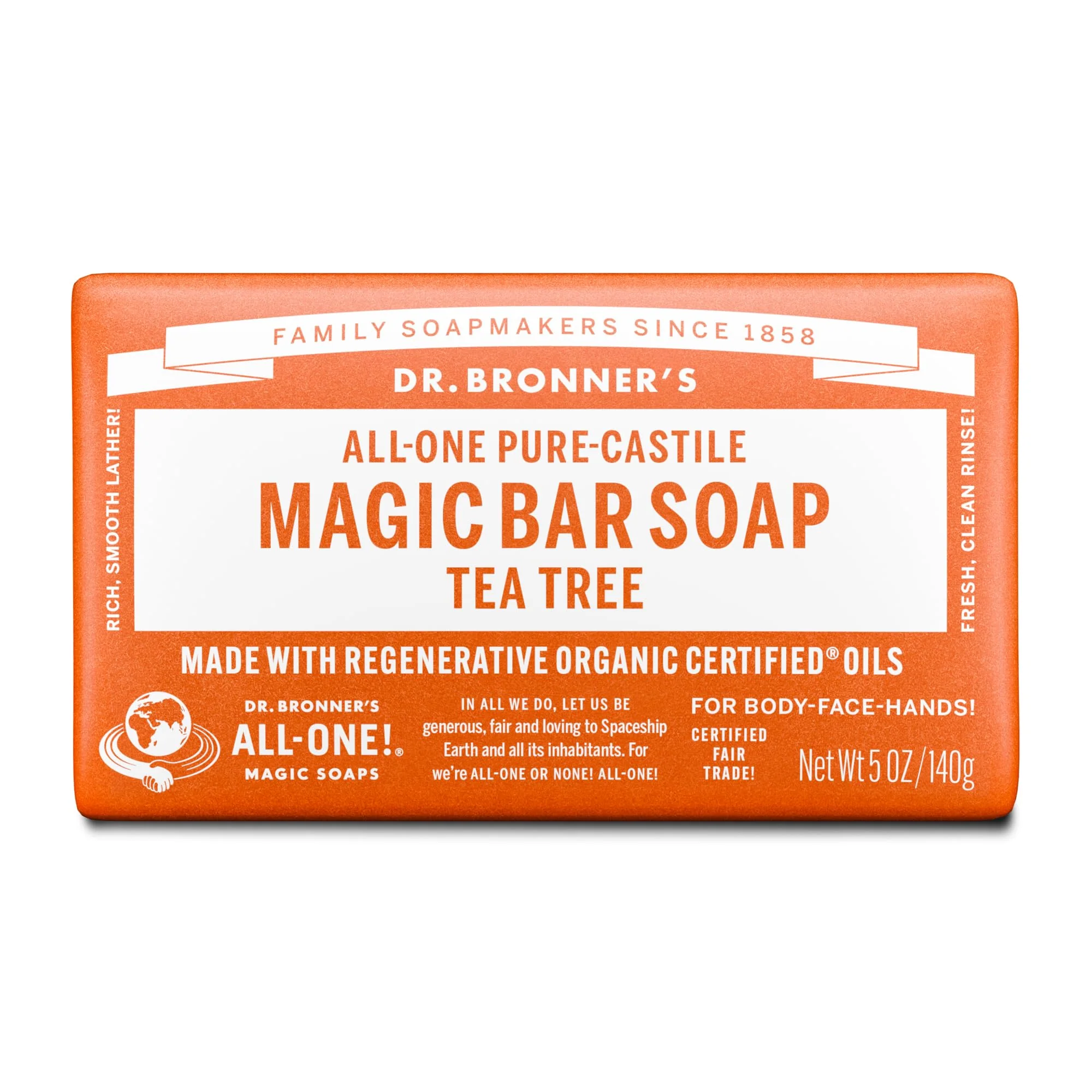 Authentic Dr. Bronner's Pure-Castile Bar Soaps - Made with Regenerative Organic Oils - For Face Body Hair- Vegan Soap Bars for Men Women Certified