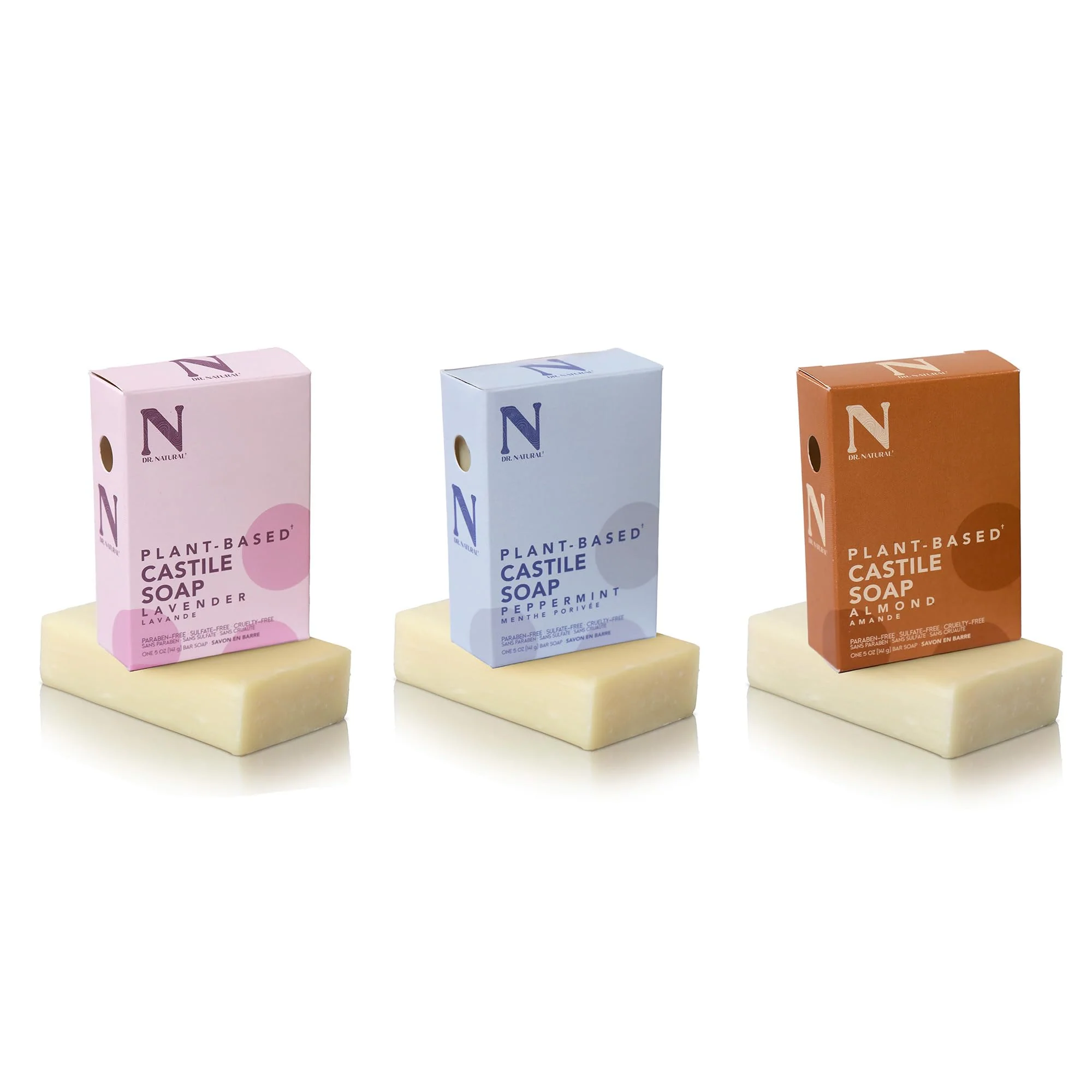 Unique Dr. Natural Castile Bar Soap Set - Multipurpose Soap Bar with Anti-Acne Properties - For Face Body Hair - Sensitive Skin Body Wash with Peppermint Organic