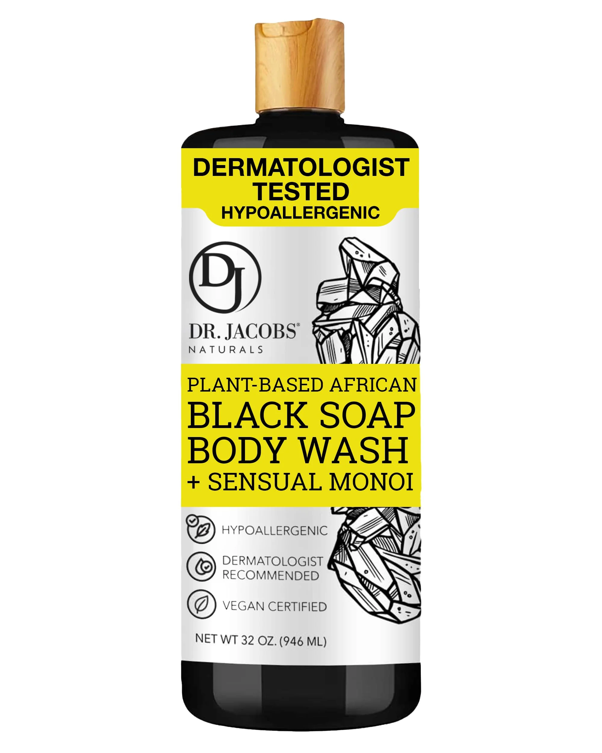 Classic Dr Jacobs Naturals African Black Liquid Soap with Sensual Monoi Scent All-In-One Face Wash Sensitive Skin Body Wash Shampoo Shaving Trendy