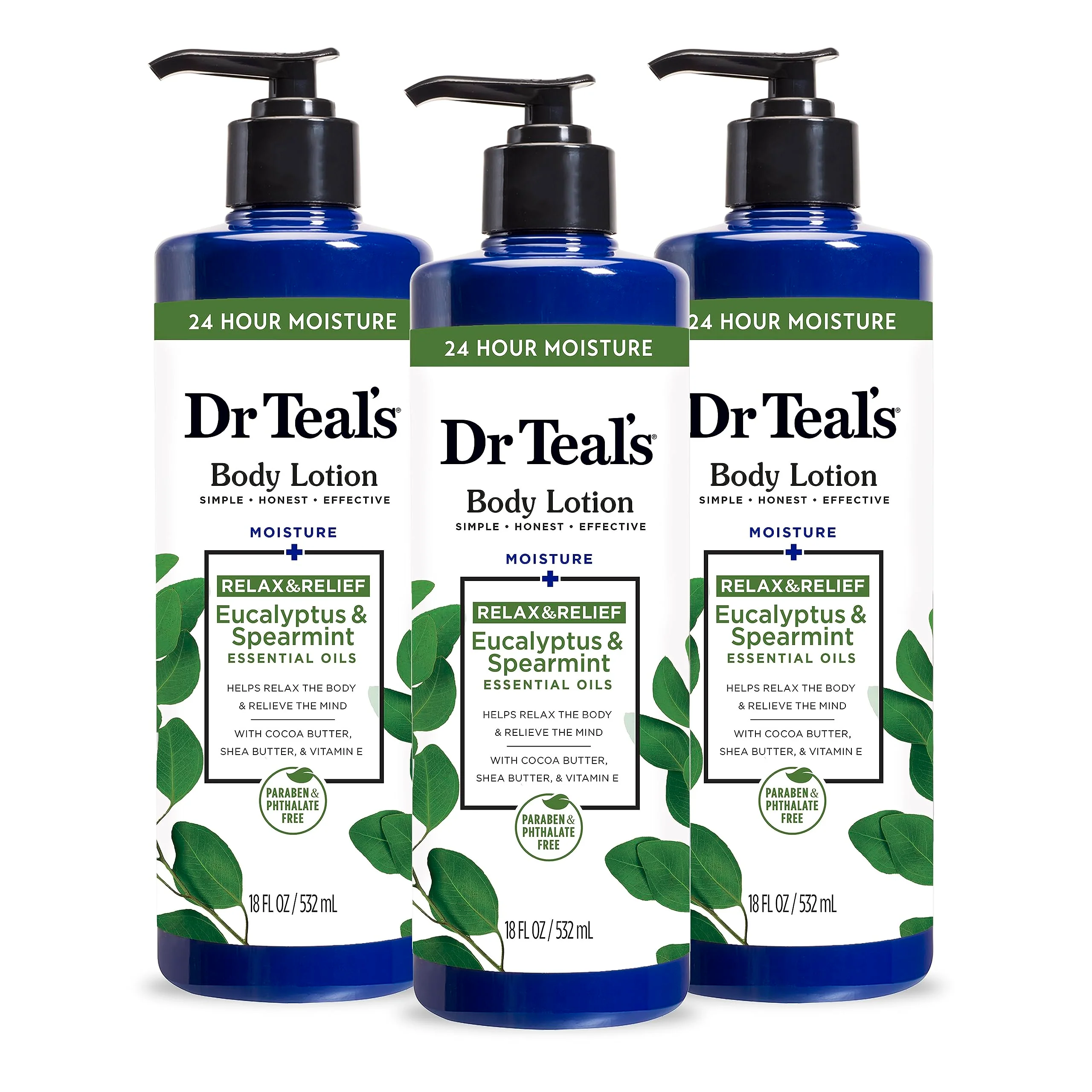 Fine Dr Teal's 24 Hour Moisture Body Lotion Eucalyptus Spearmint Essential Oils 18 fl oz Pack of 3 Original Design