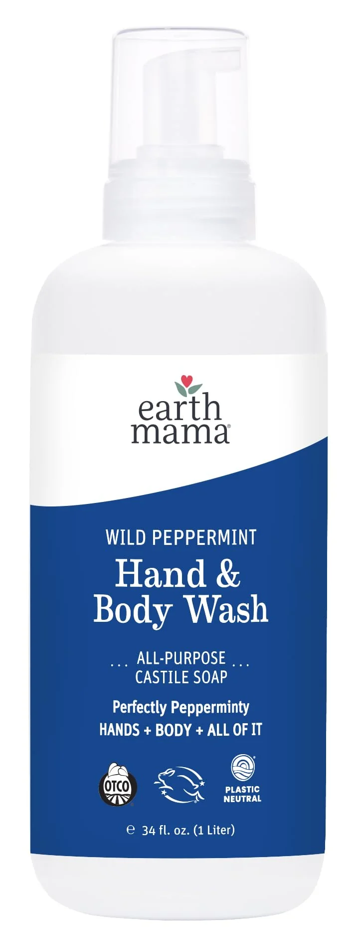 Natural Earth Mama Wild Peppermint Hand Body Wash Foaming Castile Soap Liquid and Hand Soap Made with Organic Wild Mint Peppermint Oil 34 fl oz Fashionable