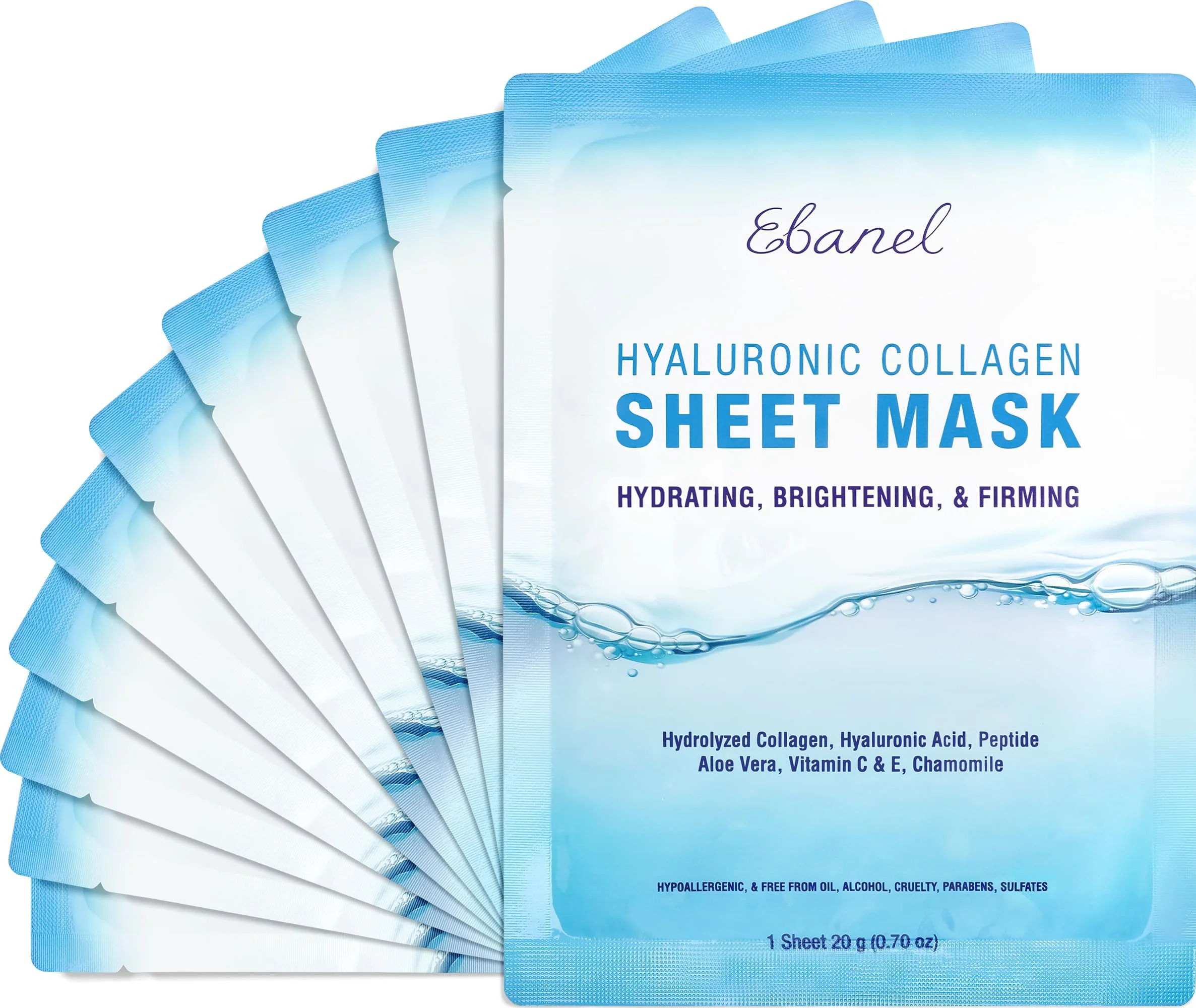 Comfortable Ebanel 10 Pack Collagen Face Mask with Hyaluronic Acid Vitamin C Peptide Aloe Instant Brightening Hydrating Face Masks Skincare Korean Sheet Mask Professional