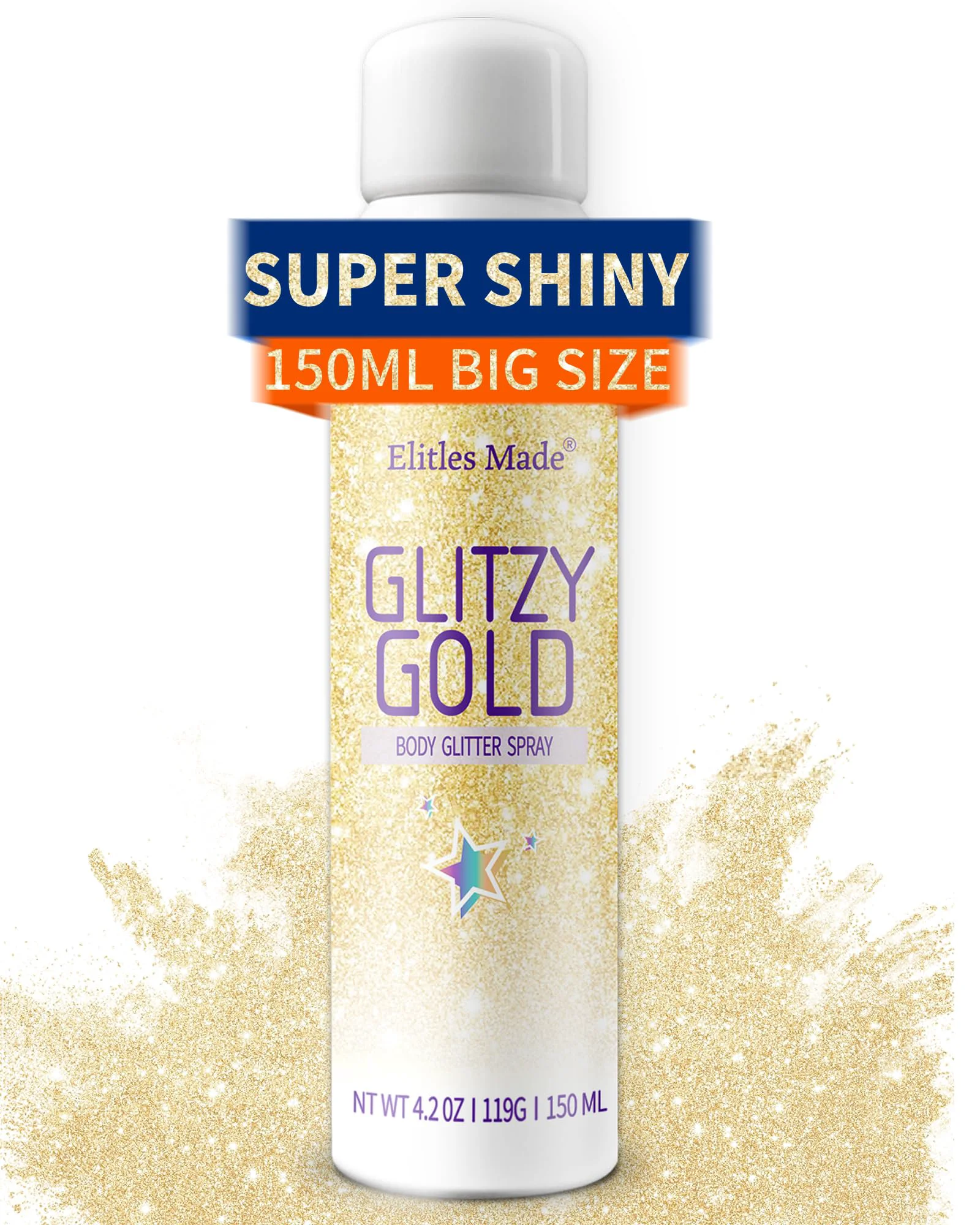 Fine Elitles Made Hair Glitter Body Glitter Spray 150ML Glitter Hairspray Gold Glitter Spray for Hair and Body Hair Glitter for Kids Women Body Shimmer Organic