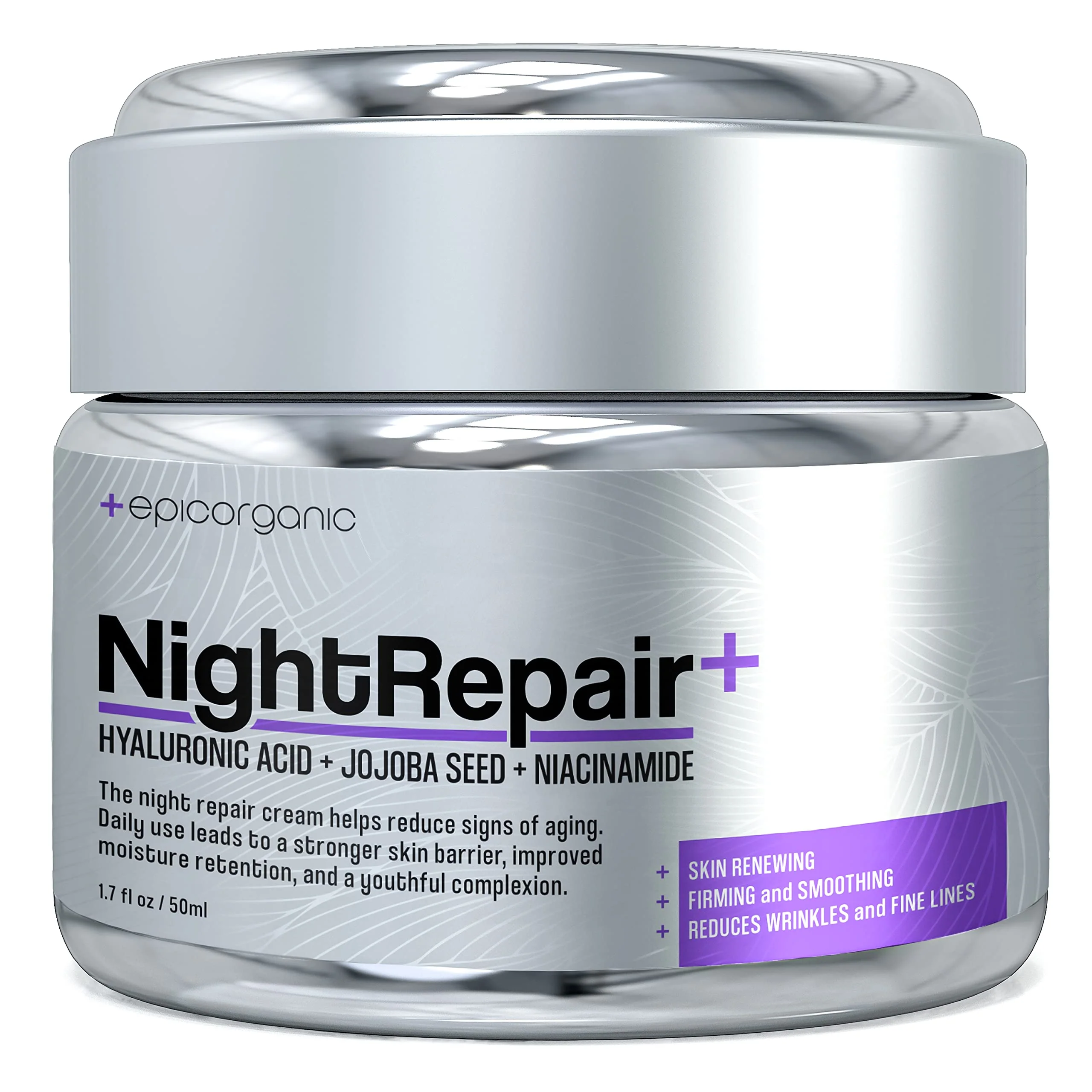 Smooth Epic Organic Night Repair Anti Wrinkle Night Cream for Women Anti Aging Night Cream with Hyaluronic Acid and Collagen Night Moisturizer for Face Green