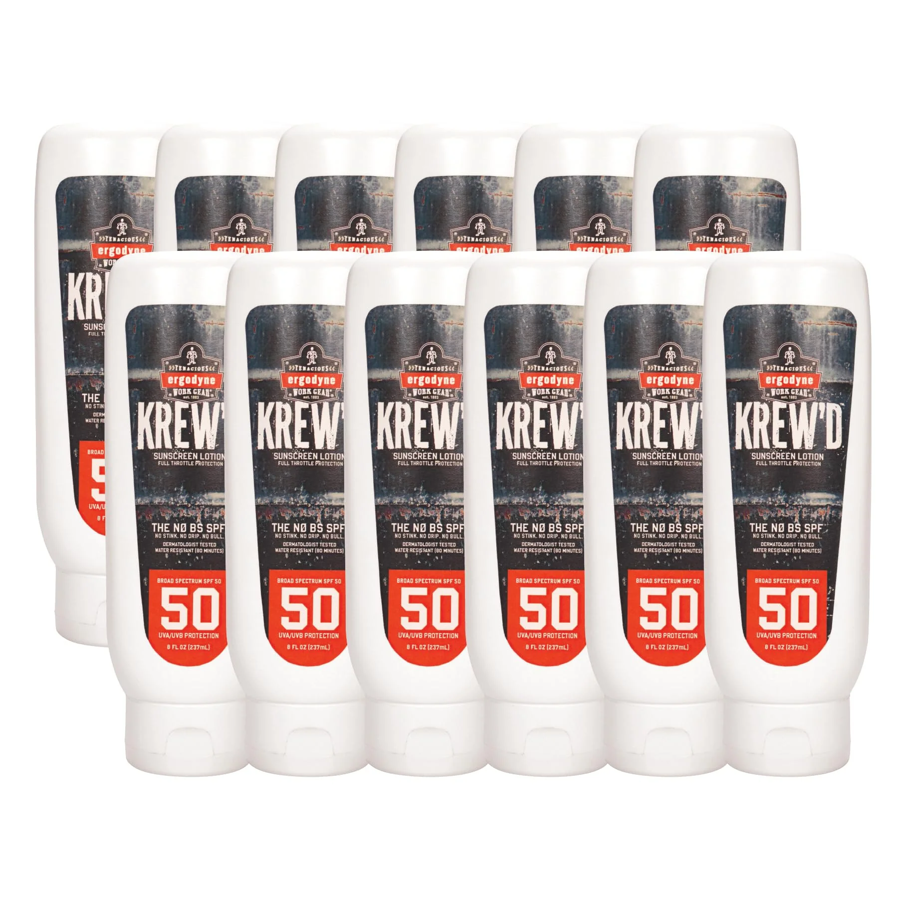 Unique Ergodyne KREW'D 6351 Sunscreen Lotion Broad Spectrum SPF 50 8 oz 12-Pack Long-Lasting