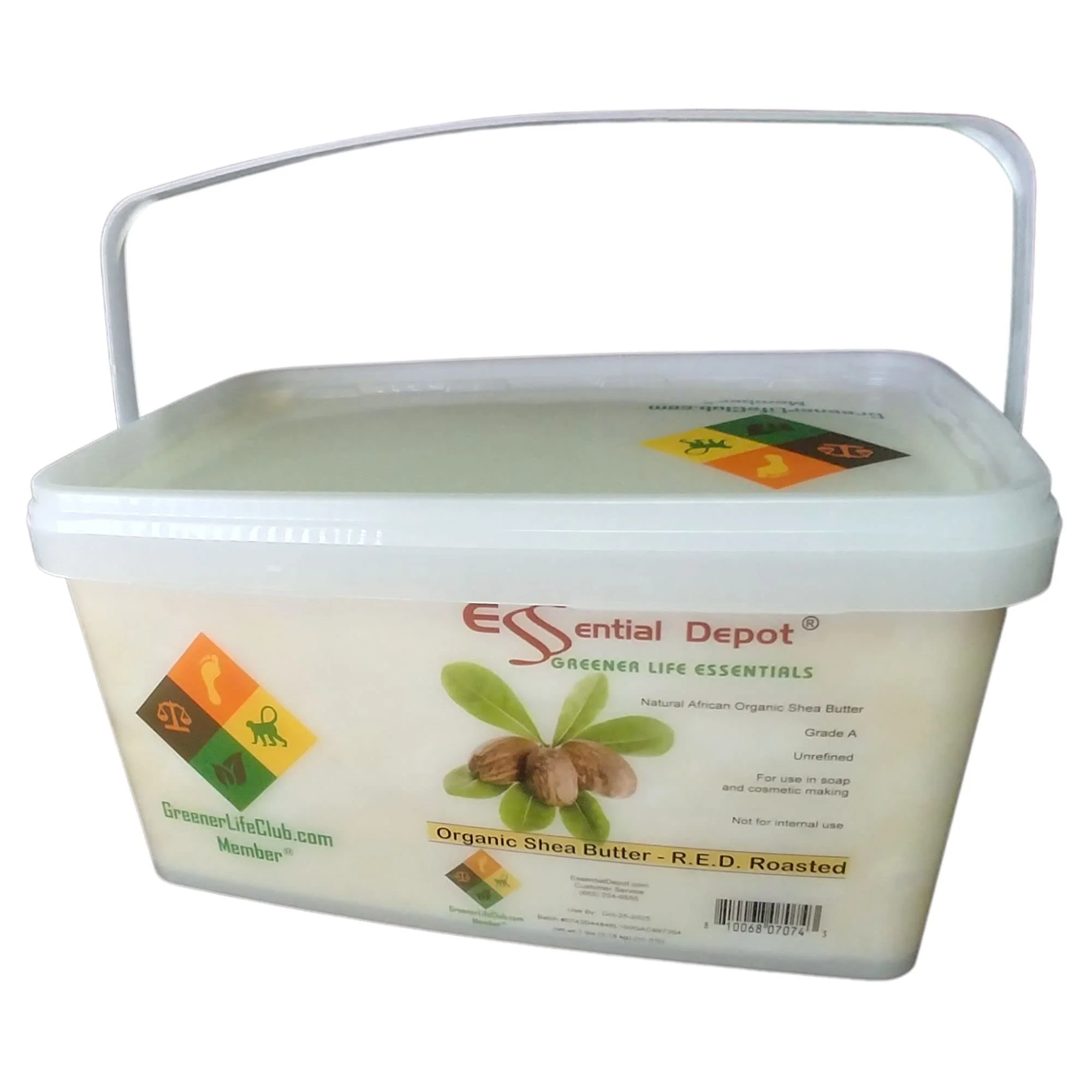 Refined Essential Depot Shea Butter - Grade A - Organic - Unrefined - 7 lbs in a PP Pail - R.E.D. Roasted - microwavable container with resealable lid Fast