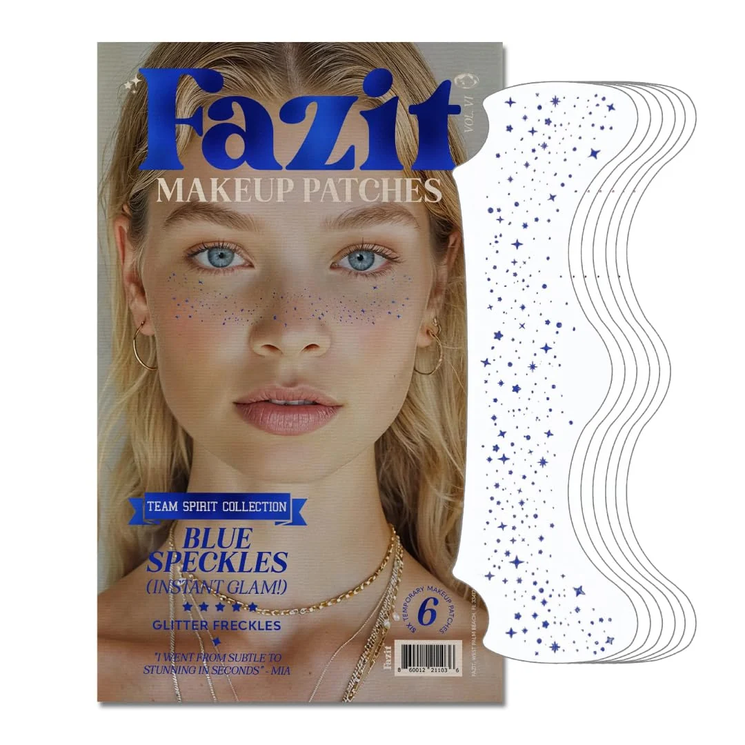 Refined Fazit Blue Speckles - Glitter Freckle Makeup Patches - Shimmering Faux Freckles Body Glitter - Waterproof Long-Lasting Instant Glamour Traditional