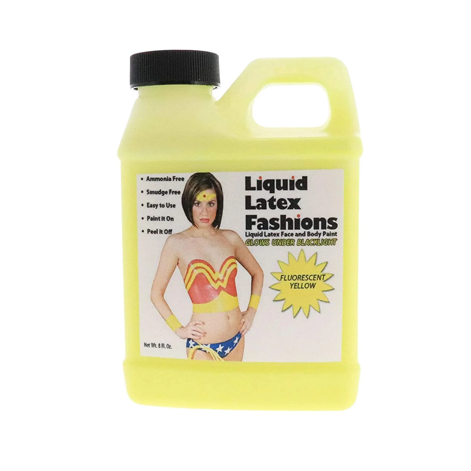 Environmentally Friendly Fluorescent Yellow 8 Oz - Liquid Latex Face and Body Paint Black Light UV Reactive GLOW Art Theater School Plays Cosplays and Concerts Outstanding