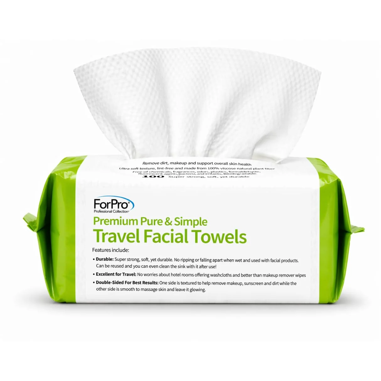 Comfortable ForPro Travel Size Disposable Face Towels 8 x8 Compact Dry Wipes Ultra Soft Lint- Viscose Makeup Remover Pads for Sensitive Skin Safe