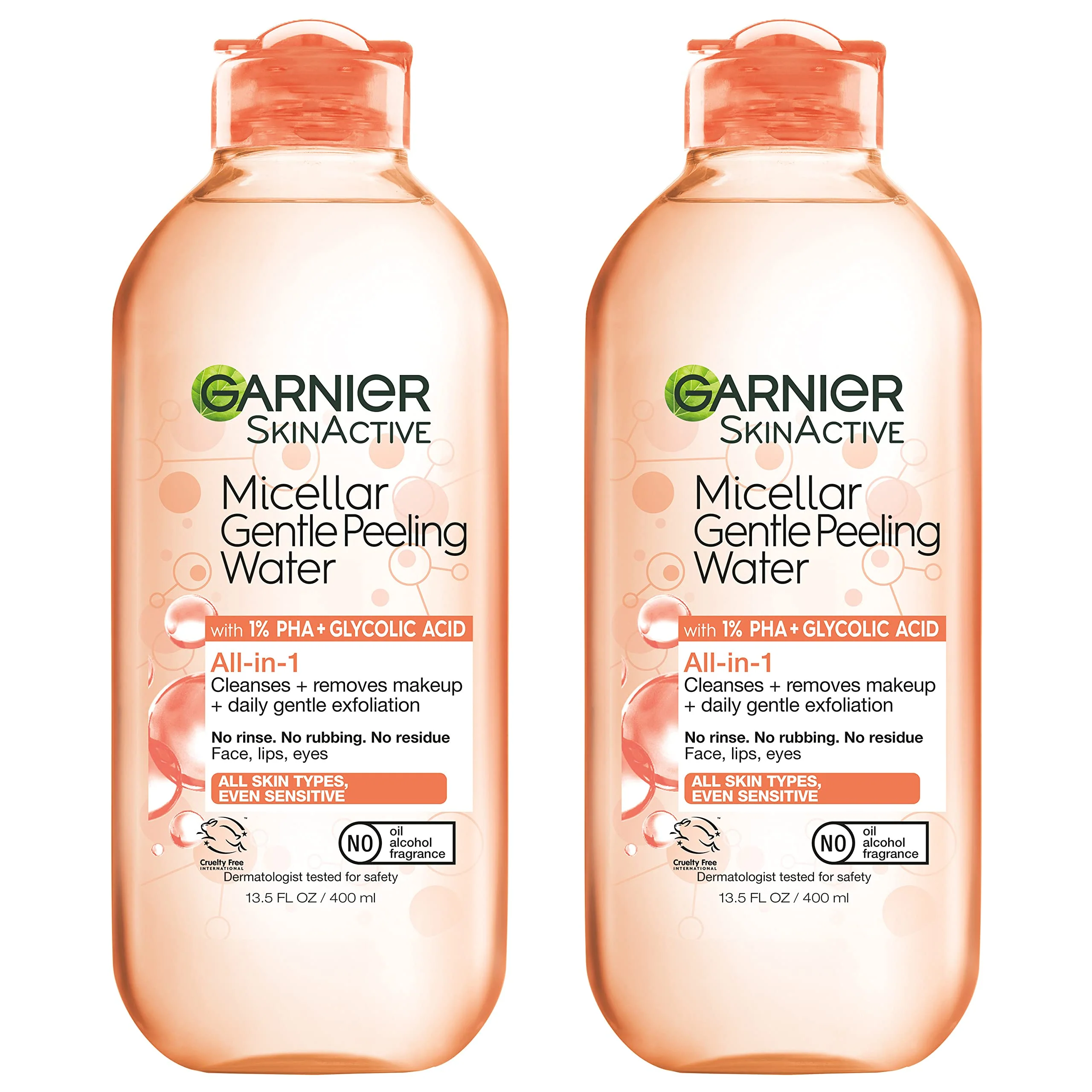 Efficient Garnier SkinActive Gentle Peeling Micellar Water with 1 PHA and Glycolic Acid Face Exfoliant Facial Cleanser and Makeup Remover 2 Pack High-Quality