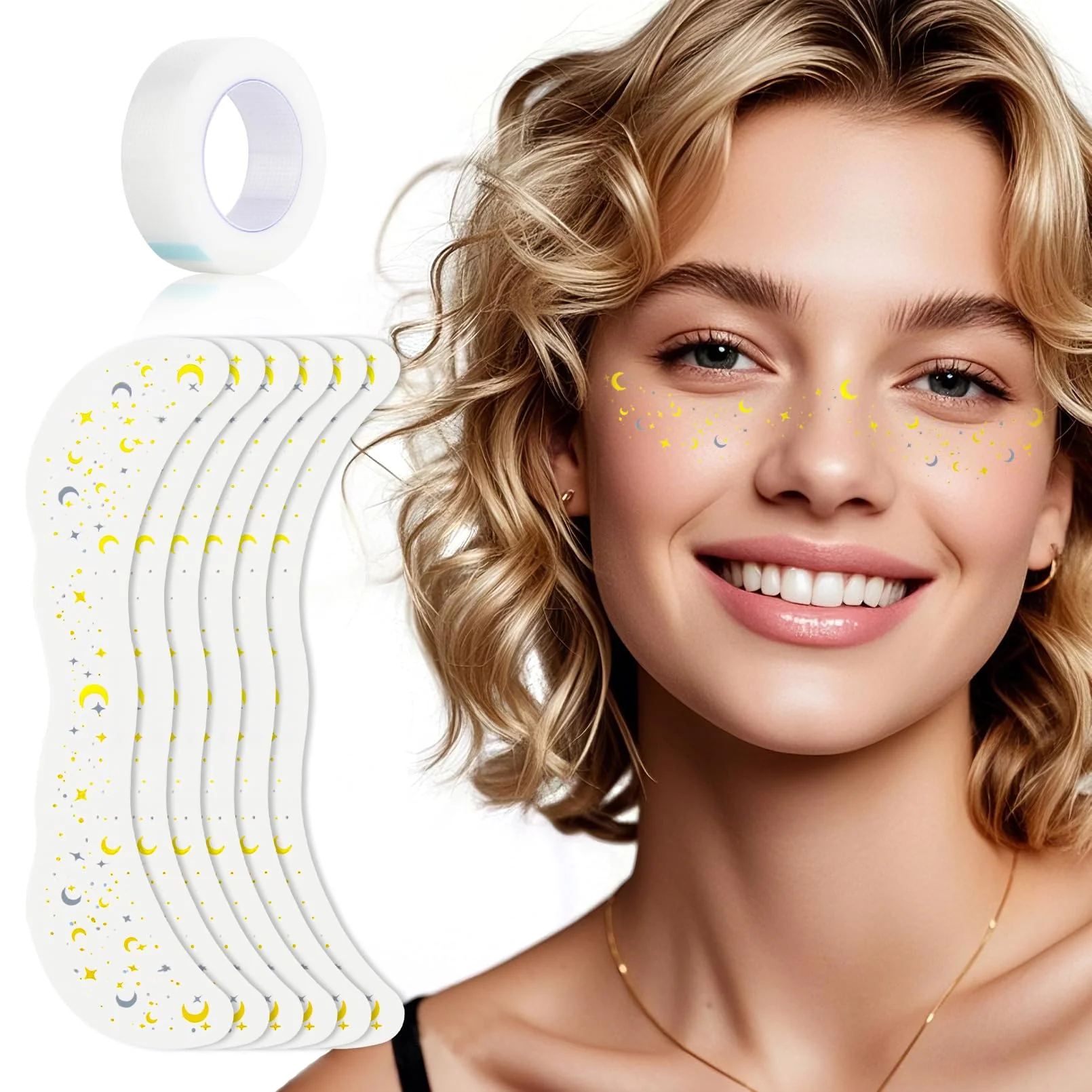 Traditional Glitter Freckles Face Tattoo Temporary Sparkle Freckles Waterproof Sweatproof Face Glitter Tattoo for Party Music Festival 6 Counts with 1 Crafted