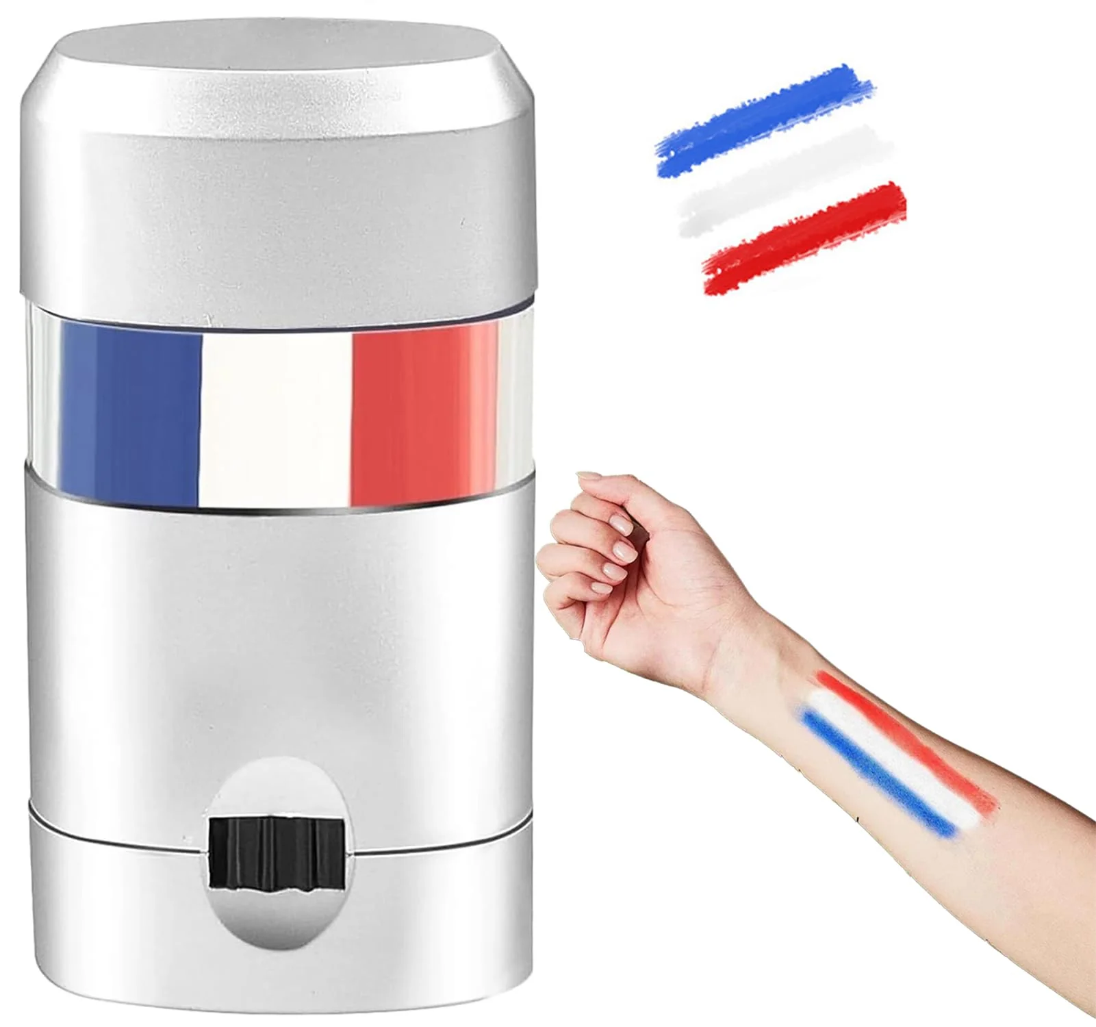 Exclusive 1 Set Blue White Red Stick Face Paint Patriotic 4th of July Face Paint Flag Face Paint Stripe Fan Brush Stick for Cosplay Party Sports Makeup Convenient