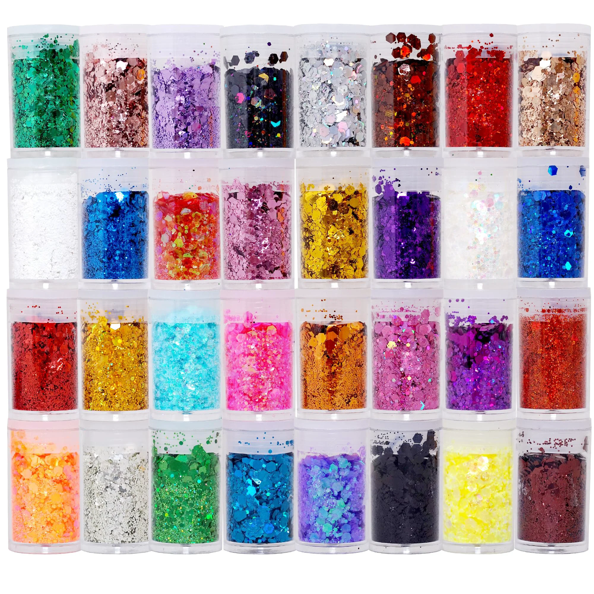 Functional 32 Pack Chunky Mix Holographic Glitter - Face Glitter Nail Glitter Chunky Fine Glitter Craft Glitter for Crafts Makeup Body Festival Chunky Excellent