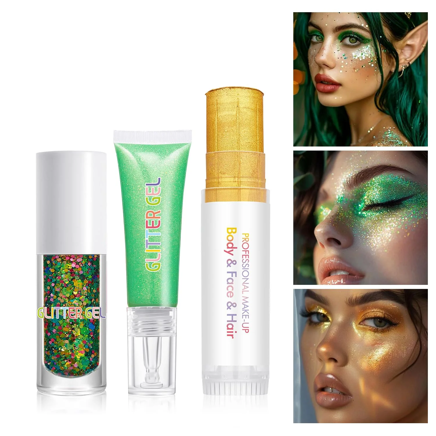 High-Quality 3Pcs Glitter Gel Set - Face Body Chunky Sparkle Gel with Shimmer Highlighter Stick Glitter Jelly for Eye Festival Makeup Nails Body Art Set B Fashionable