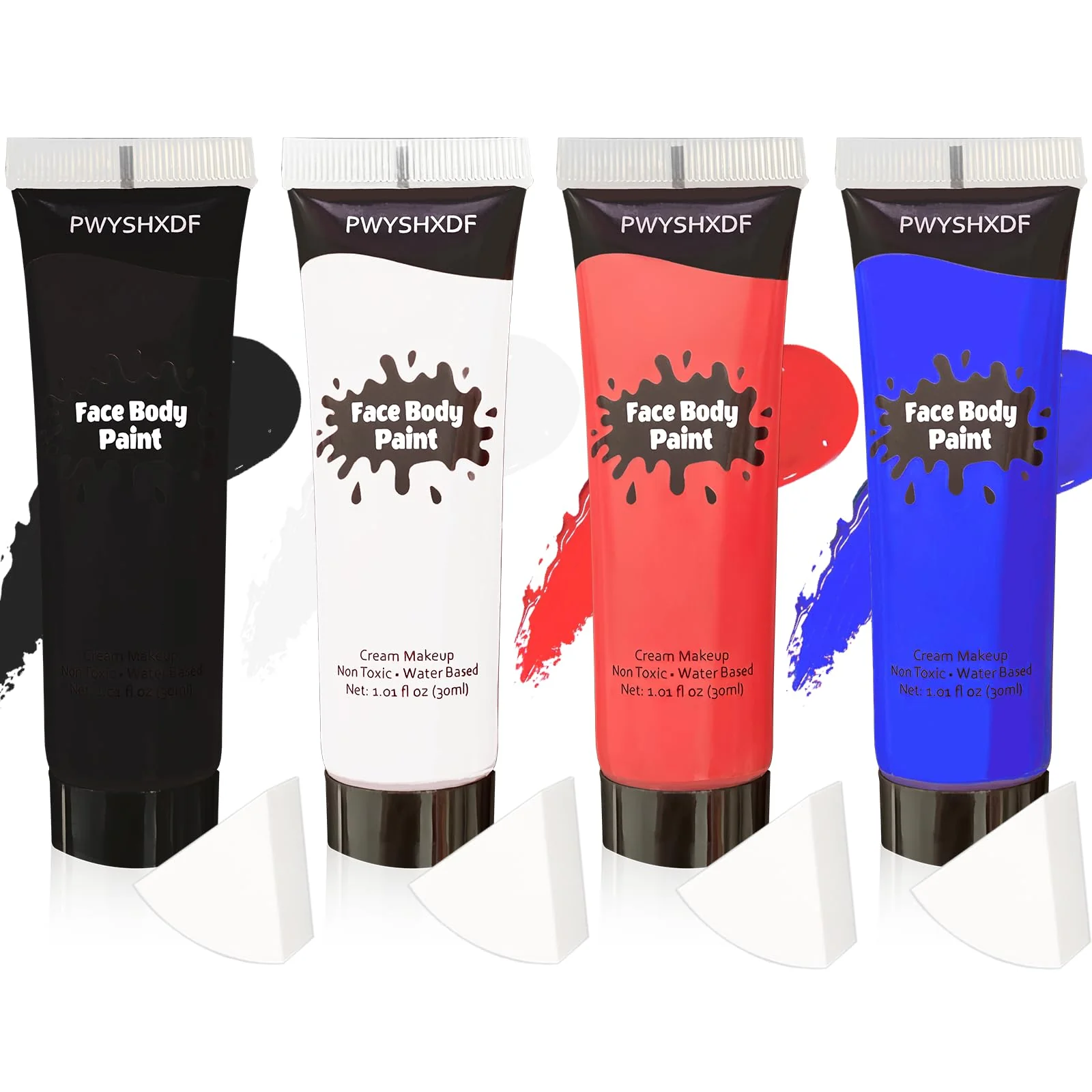 Premium 4 Colors Face Body Paint 1.01 fl oz PC Water Based Body Paint for Adults Washable Face Paint Kit with Sponges Face Painting for Halloween Clown Clean