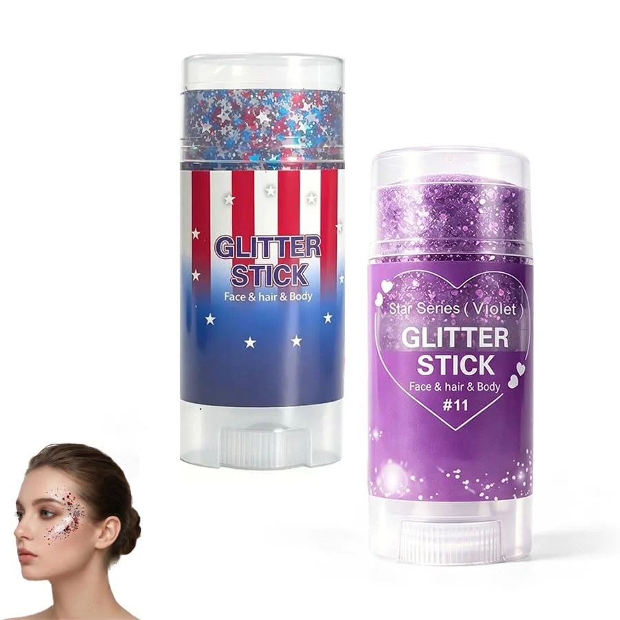 Flexible 4th of July Glitter Stick Patriotic Red White and Blue Face Hair Body Glitter Stick 4th of July Outfits for Women Men Sparkling Glitter Makeup Easy-to-Use