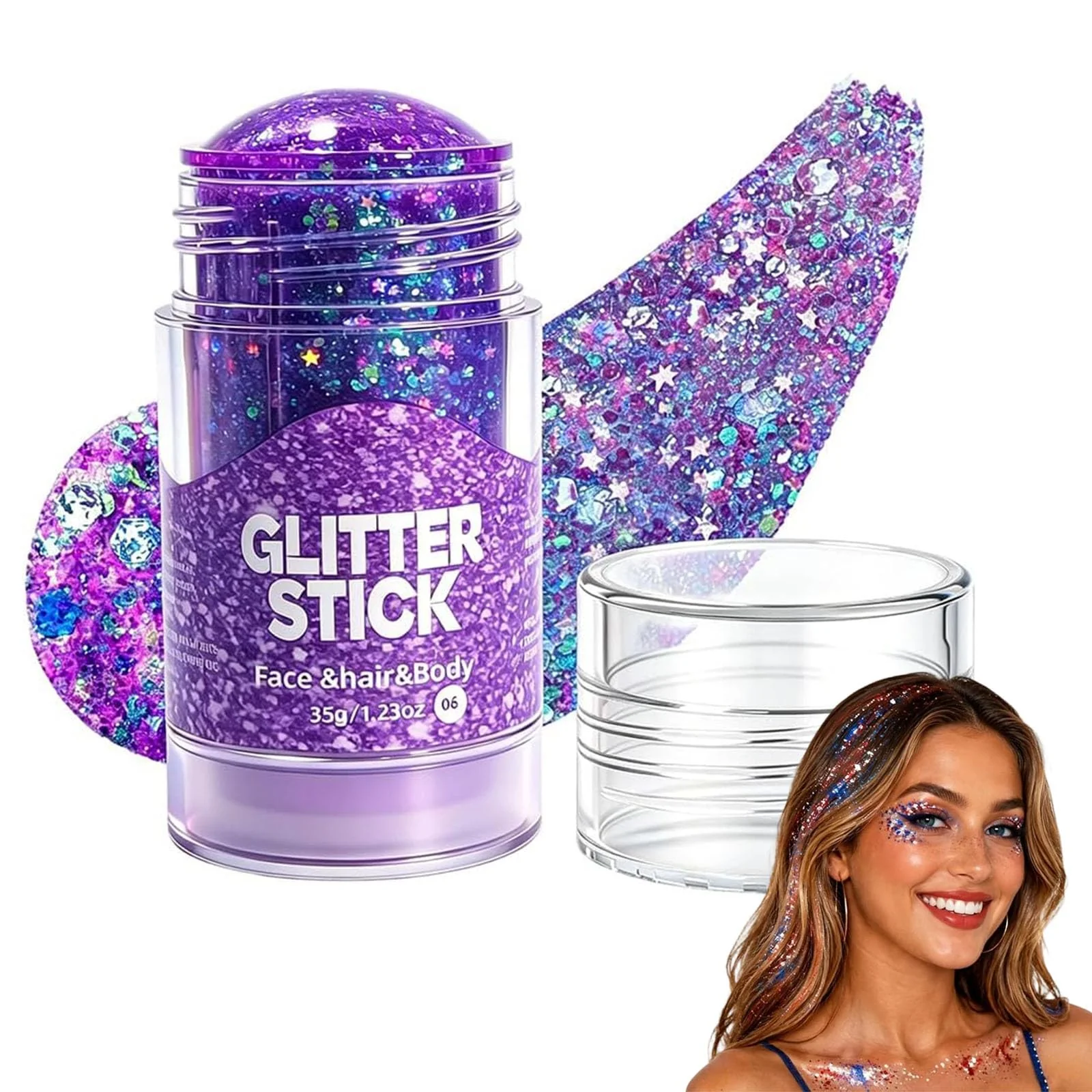 Fine Crafted 4th of July Patriotic Body Glitter Stick Waterproof Long Lasting Colorful Sparkle Gel for Face Body No Glue Needed Makeup for Independence Day Classic