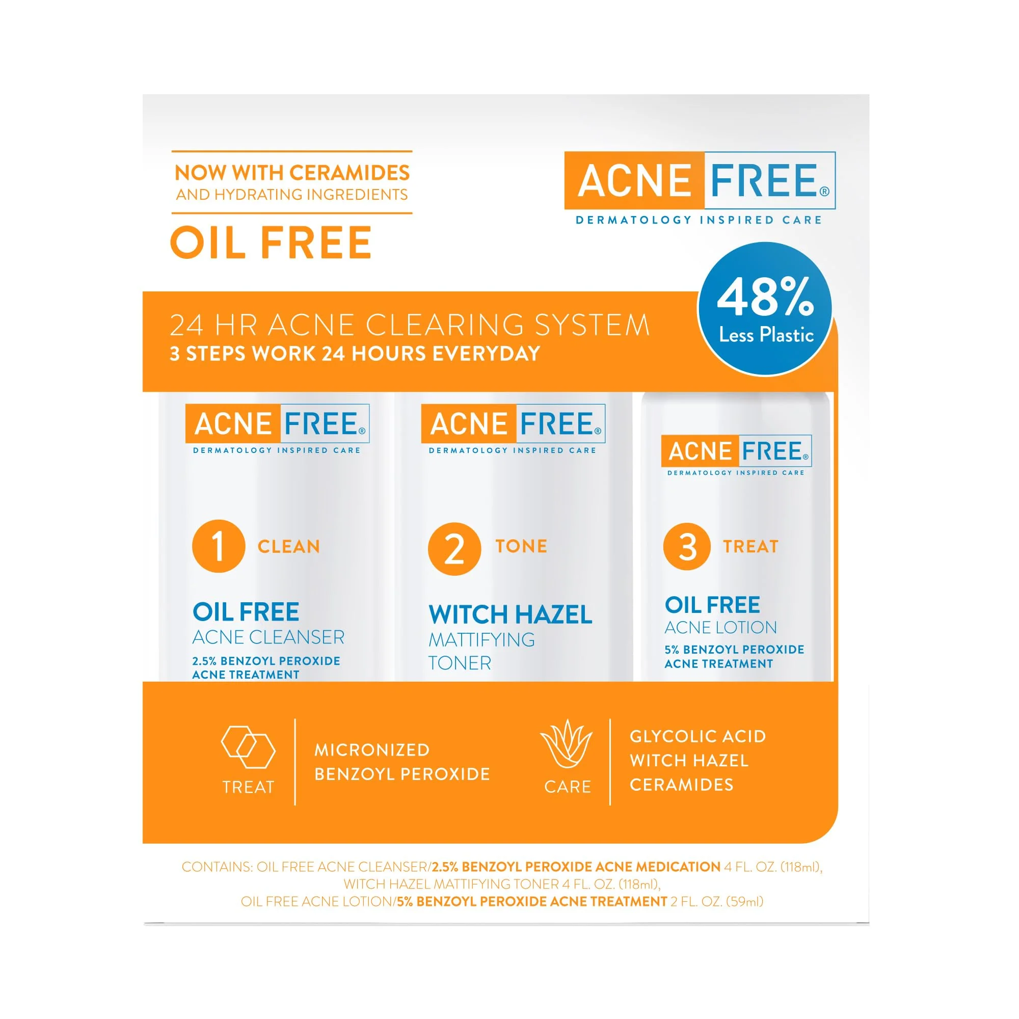 Trusted Acne 3 Step 24 Hour Acne Treatment Kit - Clearing System W Oil Acne Cleanser Witch Hazel Toner Oil Acne Lotion - Acne Solution W Efficient