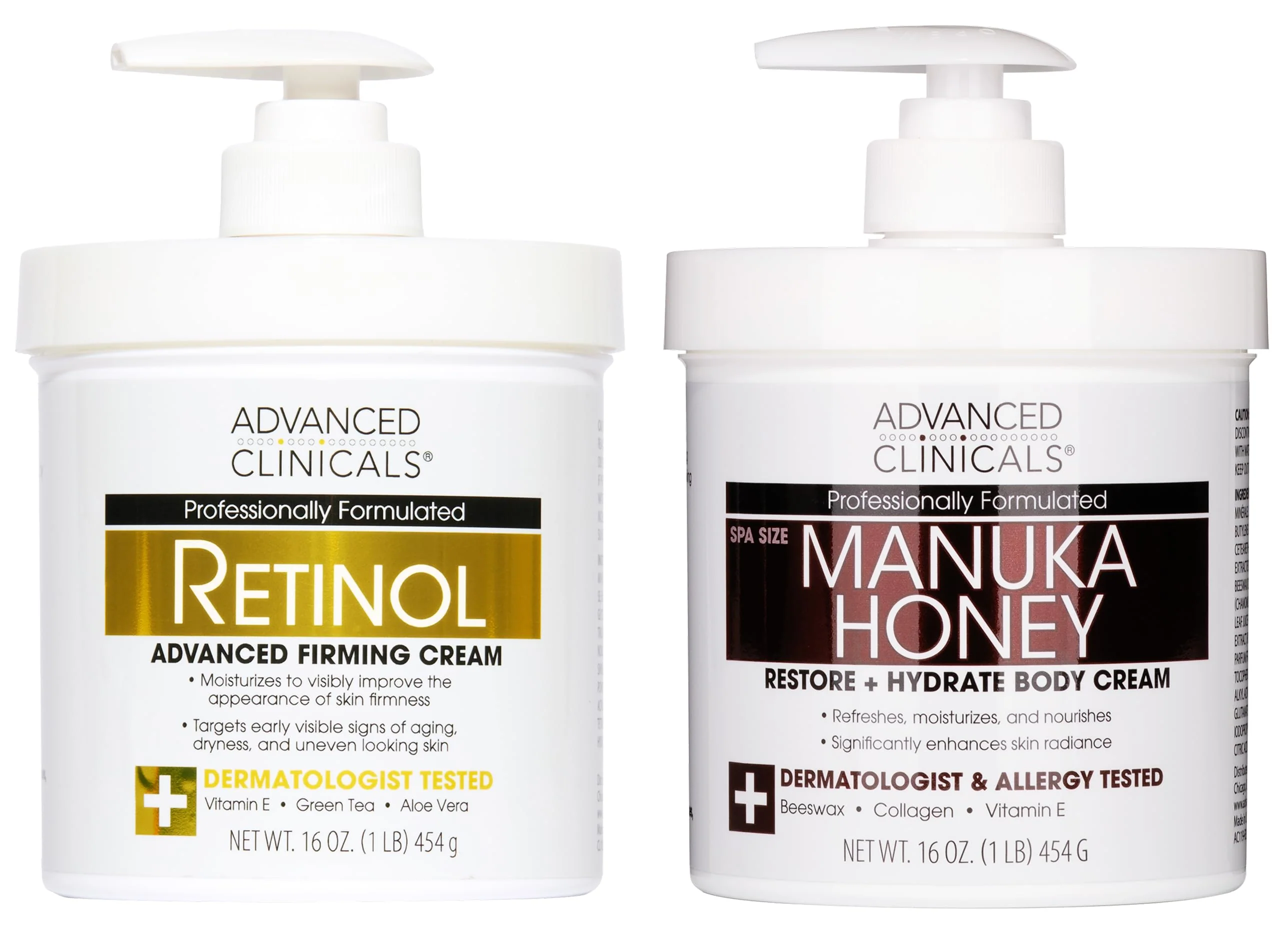 Solid Advanced Clinicals Unscented Retinol Body Lotion Face Moisturizer Manuka Honey Body Cream For Women Men 2PC Skincare Set Helps Reduce Organic