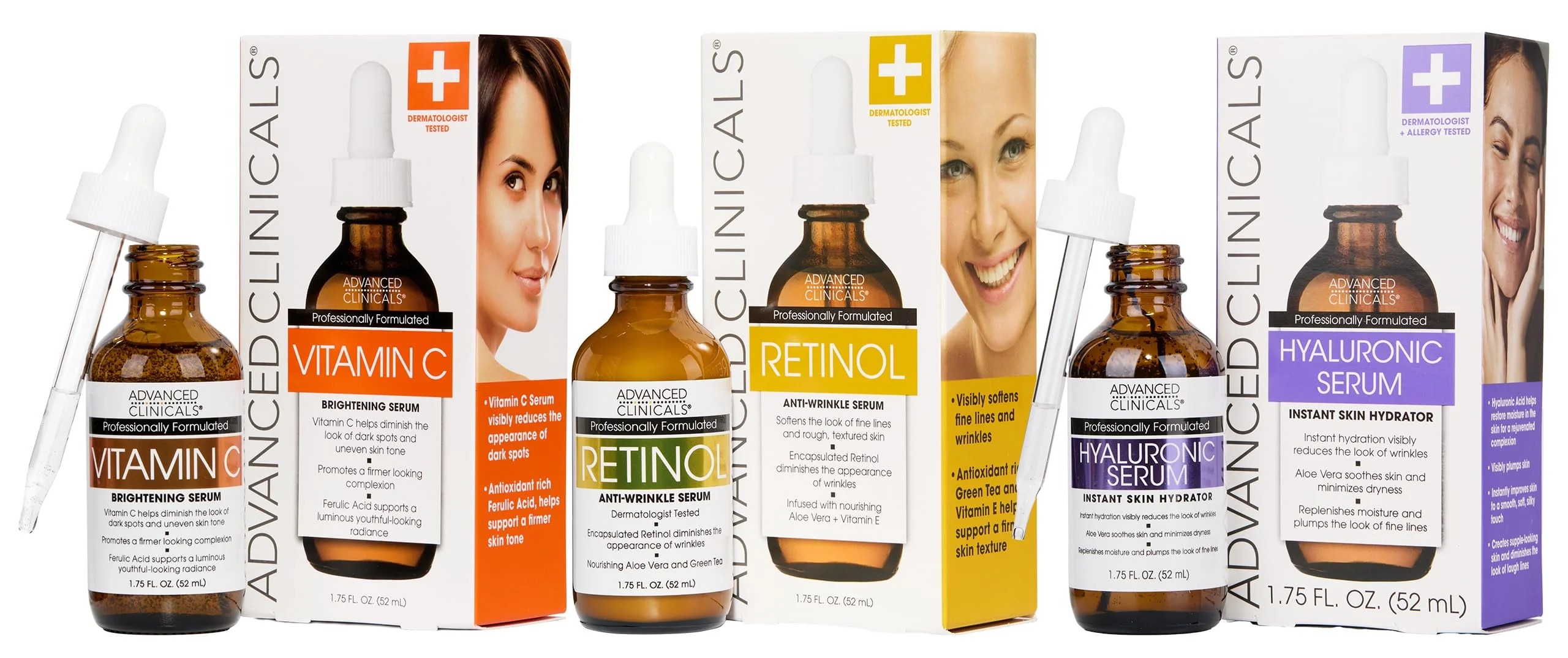 Smooth Advanced Clinicals Retinol Serum For Face Hyaluronic Acid Moisturizer Vitamin C Serum 3PC Skincare Set For Women Men Anti Aging Serums Elegant