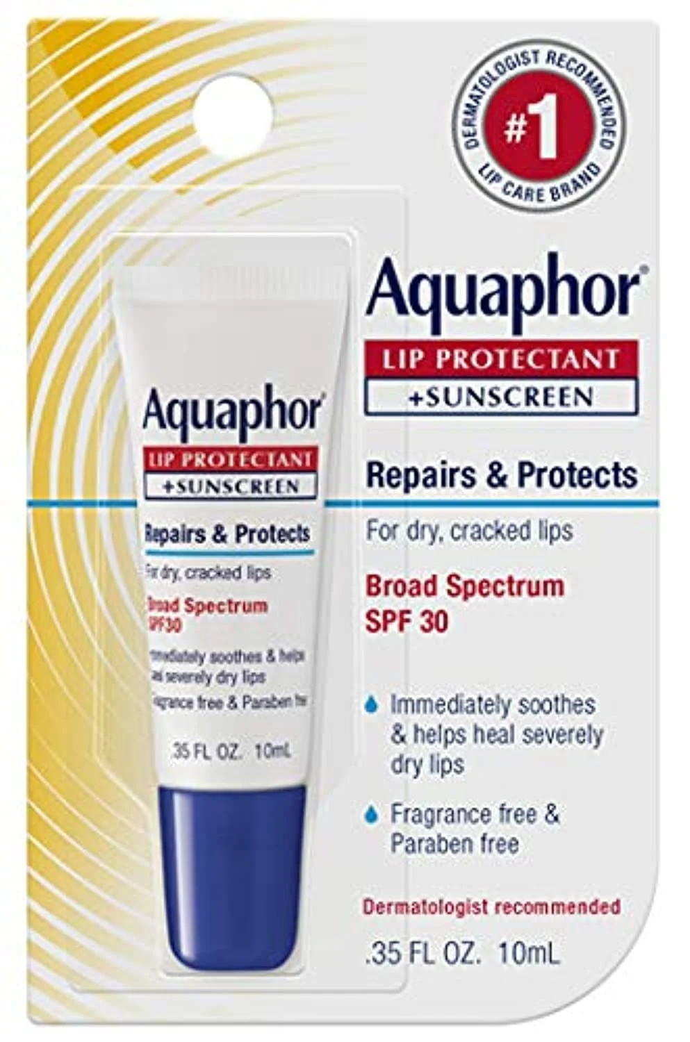 Solid Aquaphor Lip Repair Protect Broad Spectrum SPF 30 0.35 oz Pack of 3 Lightweight