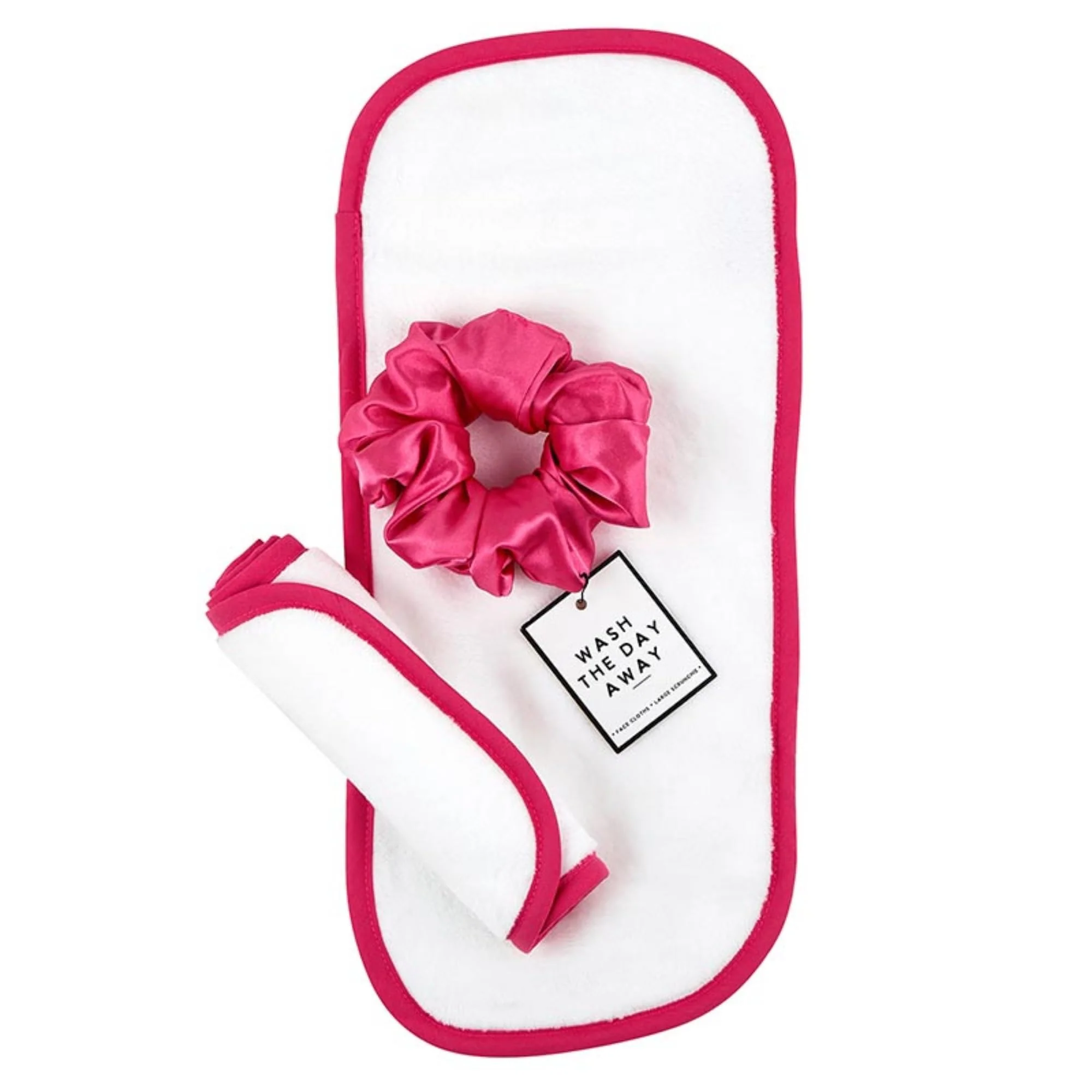 World-Class Bella Sleep Spa Reusable Makeup Remover Facial Cloths and Scrunchie Facial Care Set 3-Piece Hot Pink Responsible