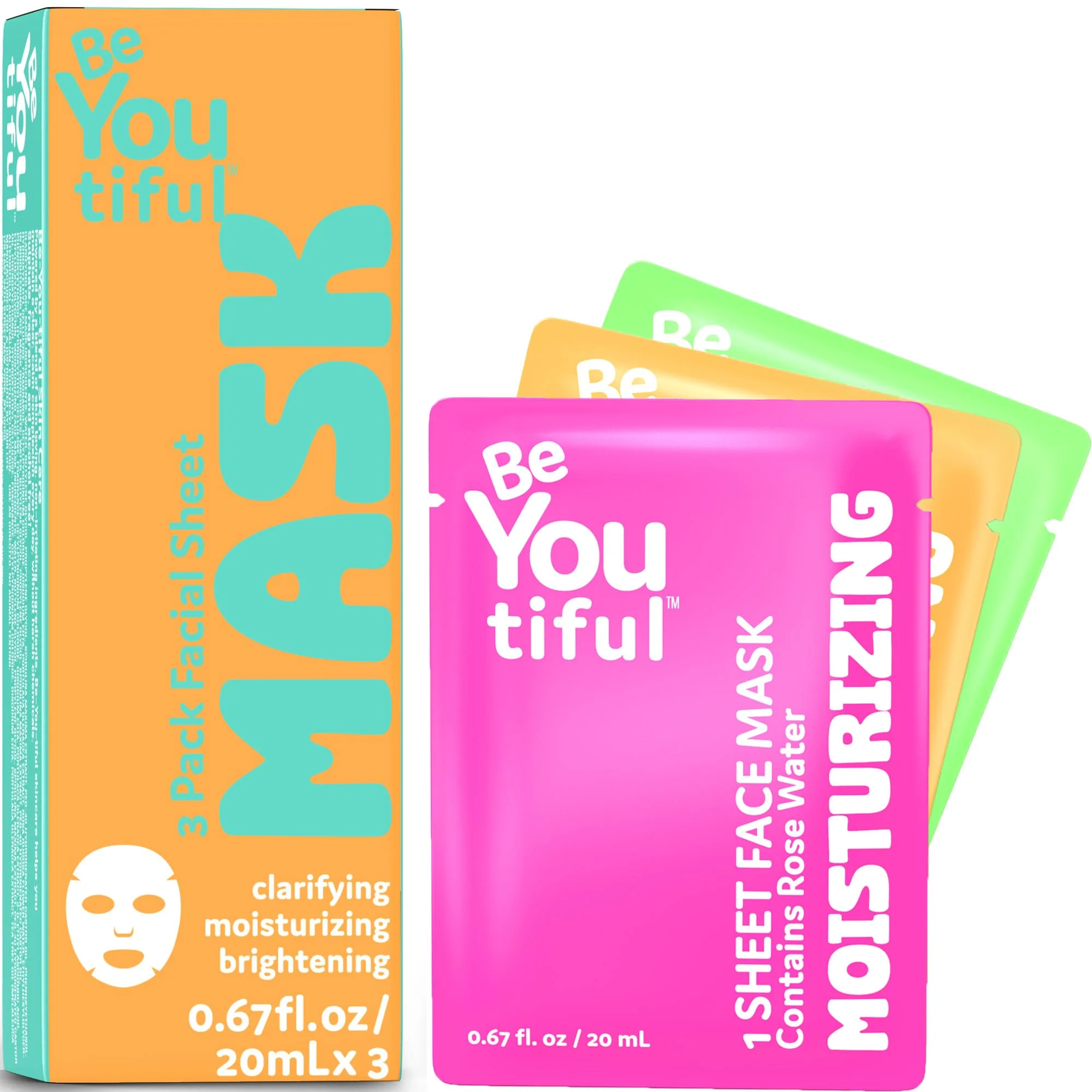 High-Quality BeYoutiful Hydrating Face Mask Spa Set For Kids and Teens Skin Care Facial Mask Set for All Skin Types and Ages Boy and Girls Box Includes 3 Masks Selected
