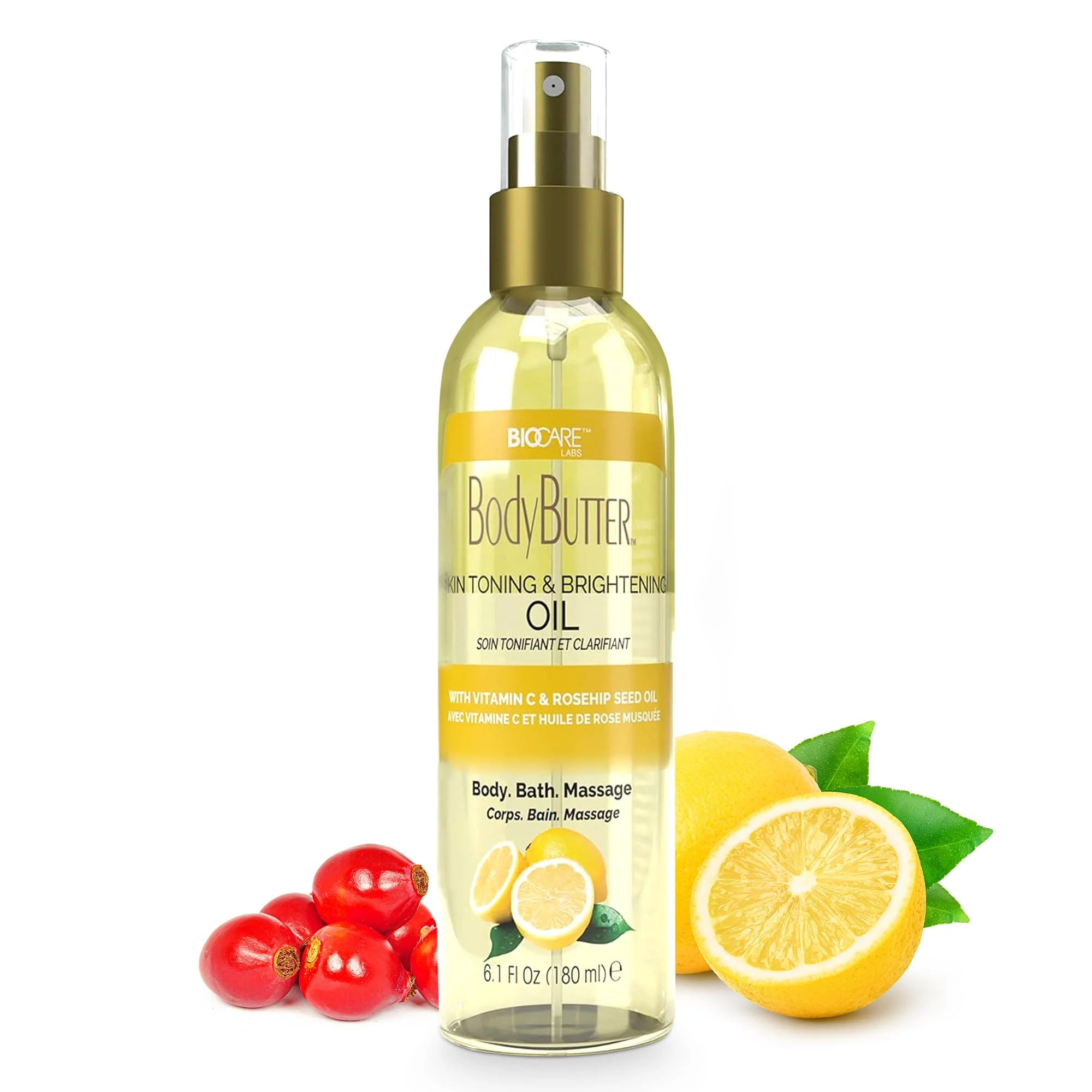 Versatile Biocare Skin Toning Brightening Oil - Infused with Vitamin C Rosehip Seed Oil Vitamin E - Nourishing and Non-Greasy Body Oil for Hydrated Eco-Friendly