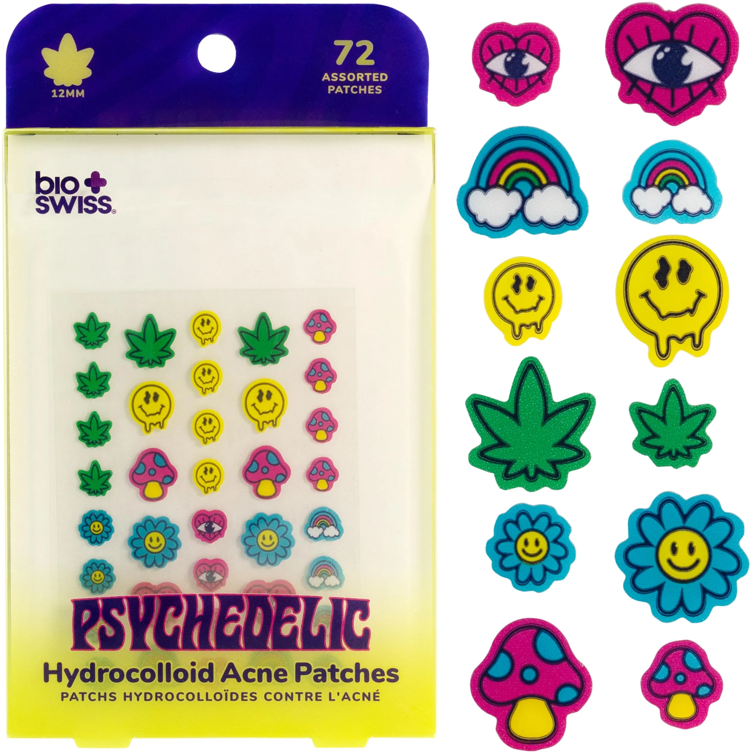 Original Design BioSwiss Psychedelic Pimple Patches Hydrocolloid Acne Patch for Zits and Blemishes Face and Skin Stickers 72 Count Pure