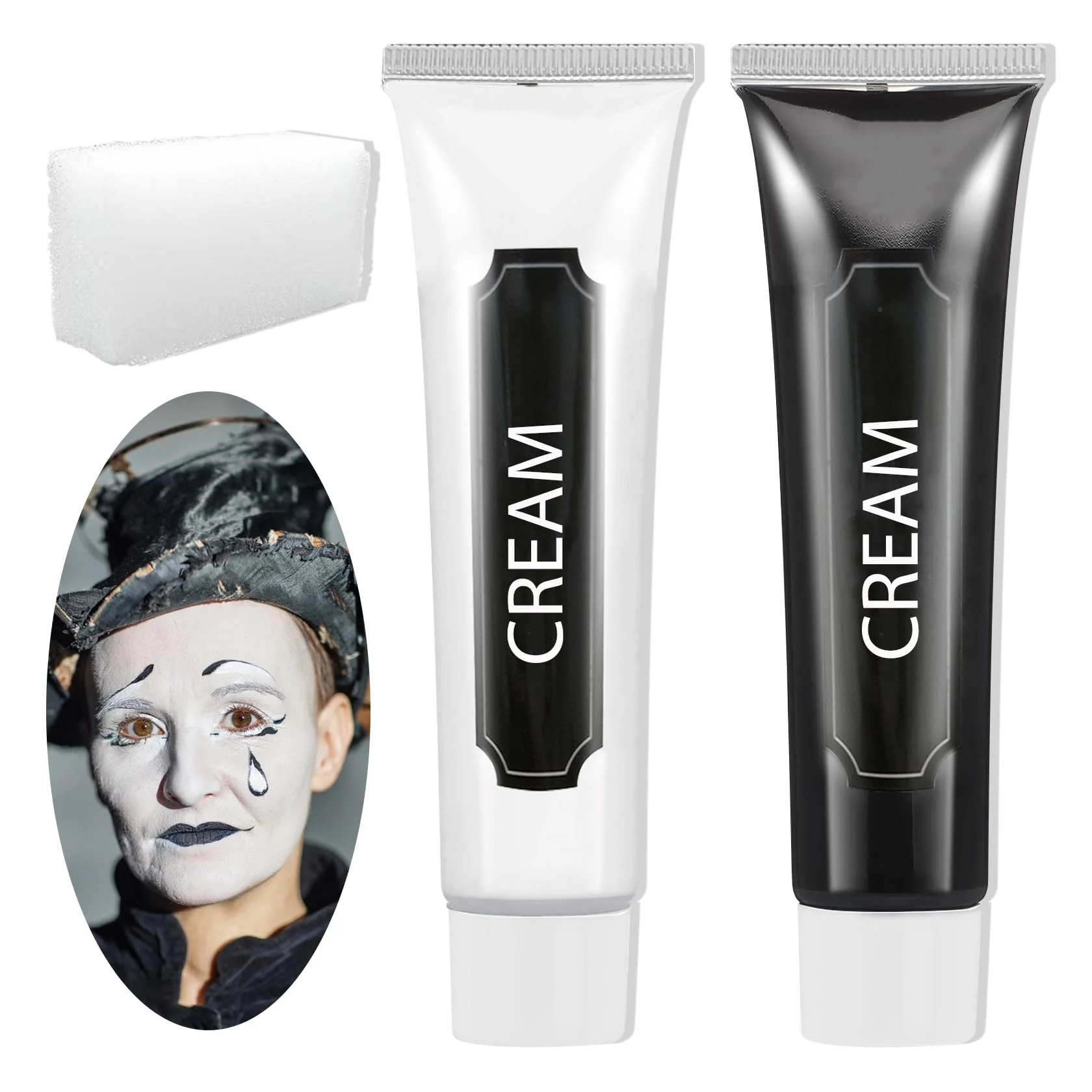 Fashionable Black and White Face Body Paint 2PCS Oil Based Full Coverage Painting Kit With Sponge Washable Halloween Cream SFX Makeup for Goth Clown Zombie Dependable